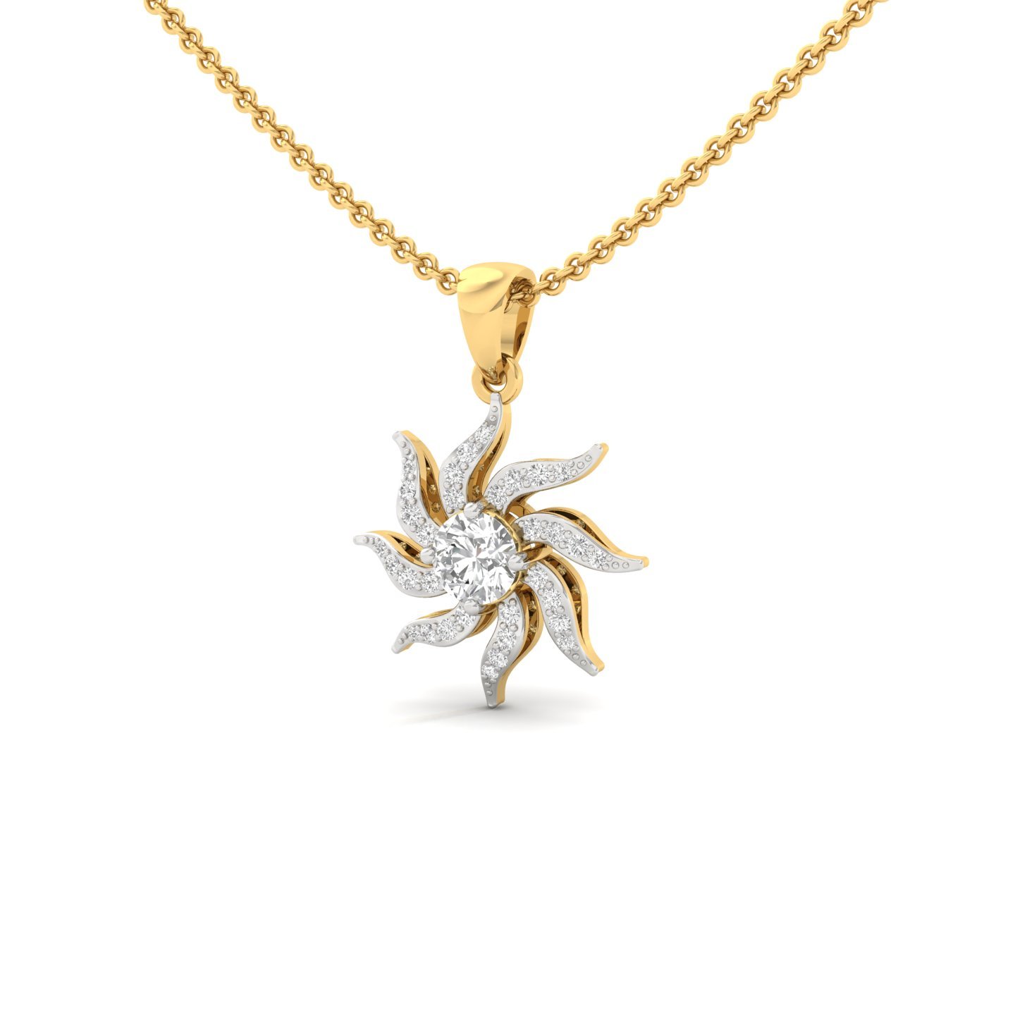 Round Diamond Sunburst Pendant | Lab Grown CVD Diamond Radiant Starburst Charm (Without Chain) | 925 Silver | 10K | 14K | 18K - View 2