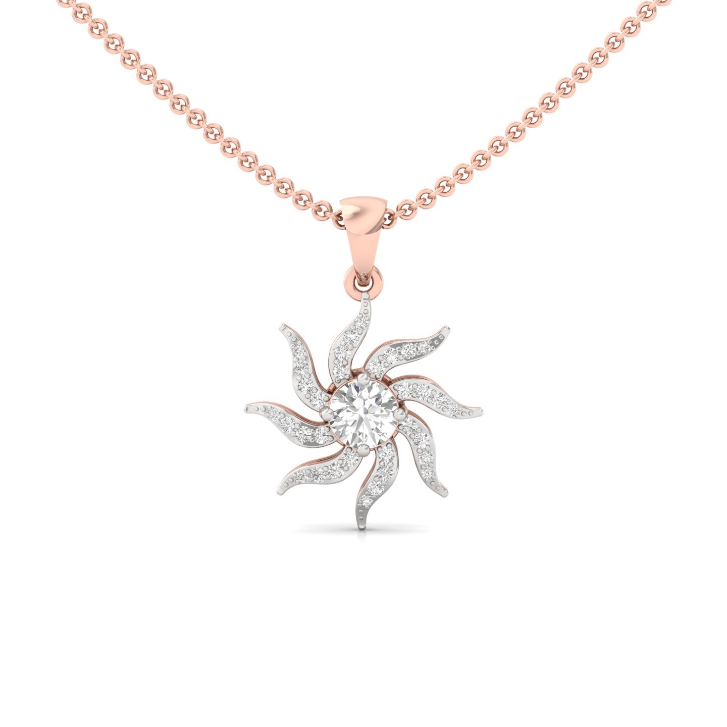 Round Diamond Sunburst Pendant | Lab Grown CVD Diamond Radiant Starburst Charm (Without Chain) | 925 Silver | 10K | 14K | 18K - Rose Gold Main View