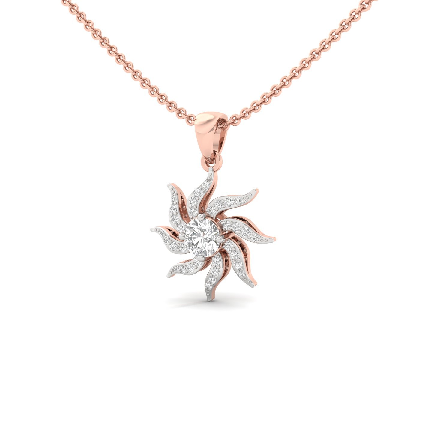 Round Diamond Sunburst Pendant | Lab Grown CVD Diamond Radiant Starburst Charm (Without Chain) | 925 Silver | 10K | 14K | 18K - View 2