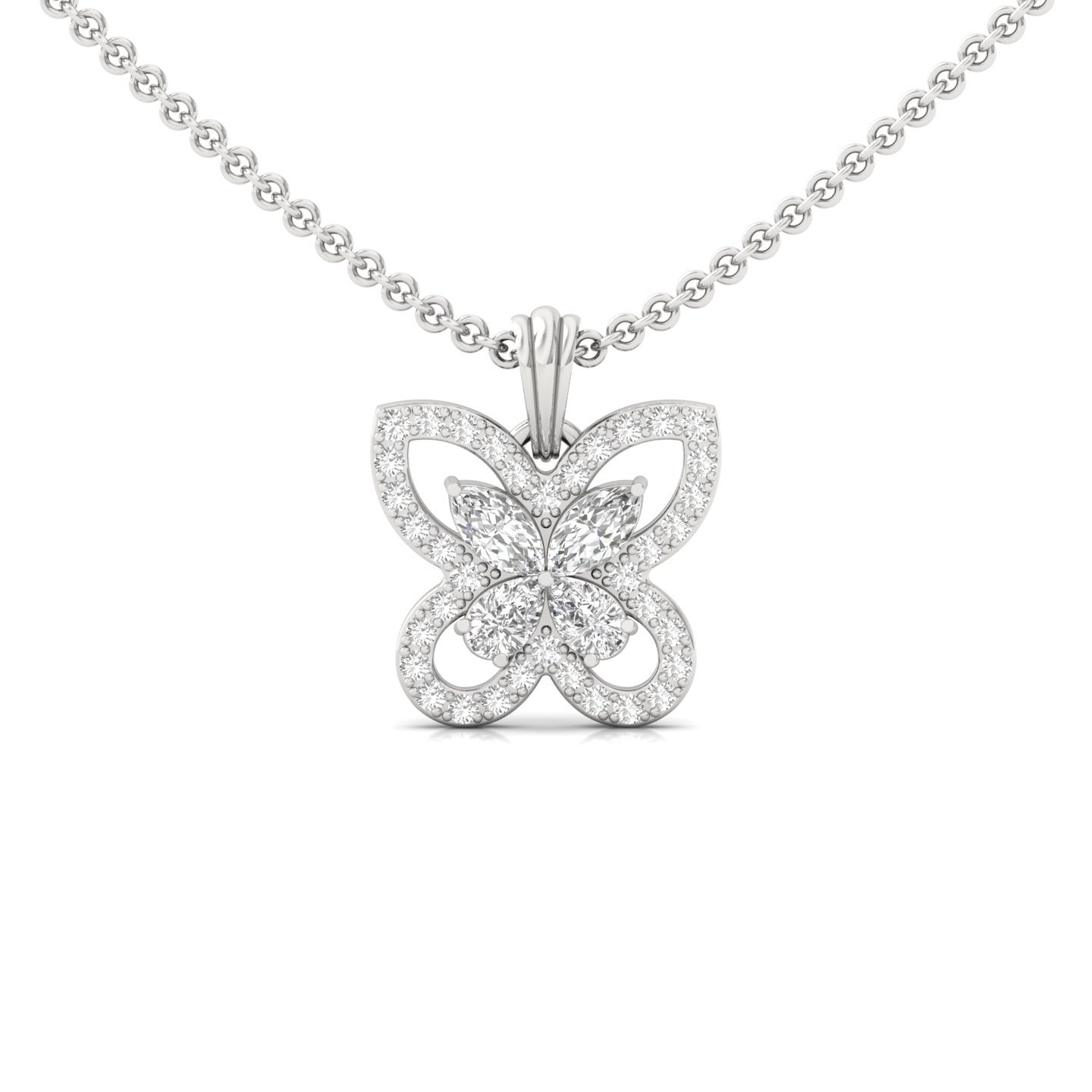 Marquise & Pear Diamond Butterfly Pendant | Lab Grown CVD Diamond Nature-Inspired Charm (Without Chain) | 925 Silver | 10K | 14K | 18K - Main View