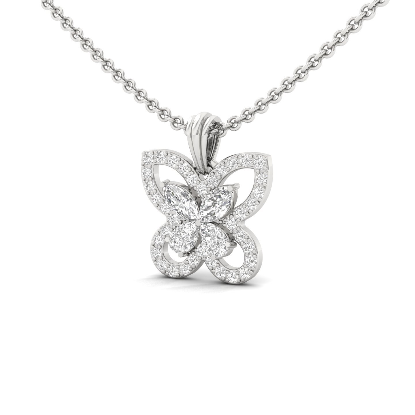 Marquise & Pear Diamond Butterfly Pendant | Lab Grown CVD Diamond Nature-Inspired Charm (Without Chain) | 925 Silver | 10K | 14K | 18K - View 2