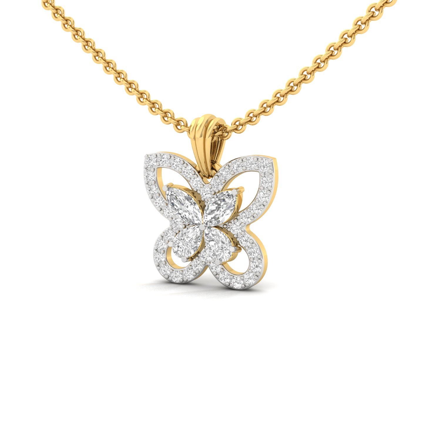 Marquise & Pear Diamond Butterfly Pendant | Lab Grown CVD Diamond Nature-Inspired Charm (Without Chain) | 925 Silver | 10K | 14K | 18K - View 2