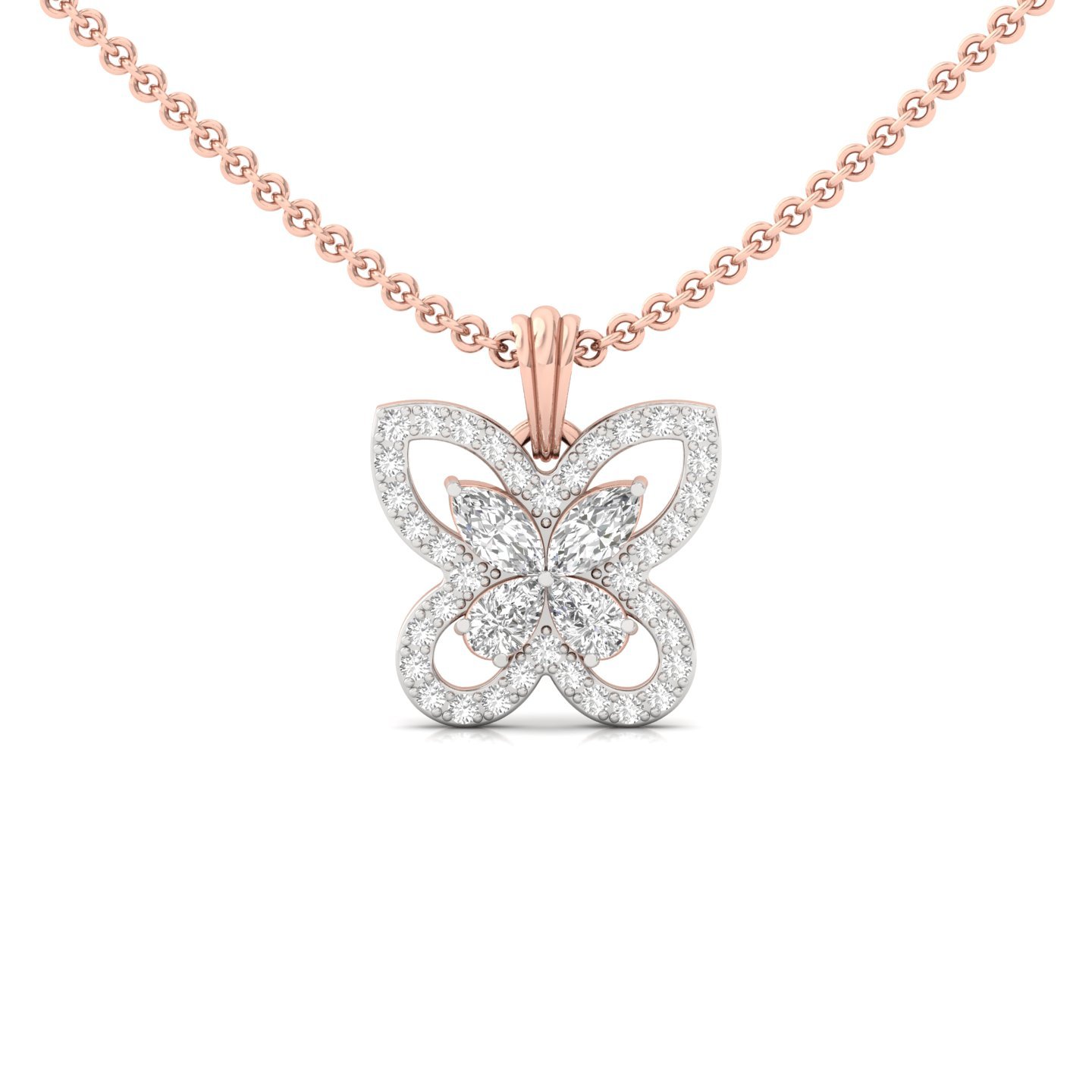 Marquise & Pear Diamond Butterfly Pendant | Lab Grown CVD Diamond Nature-Inspired Charm (Without Chain) | 925 Silver | 10K | 14K | 18K - Rose Gold Main View