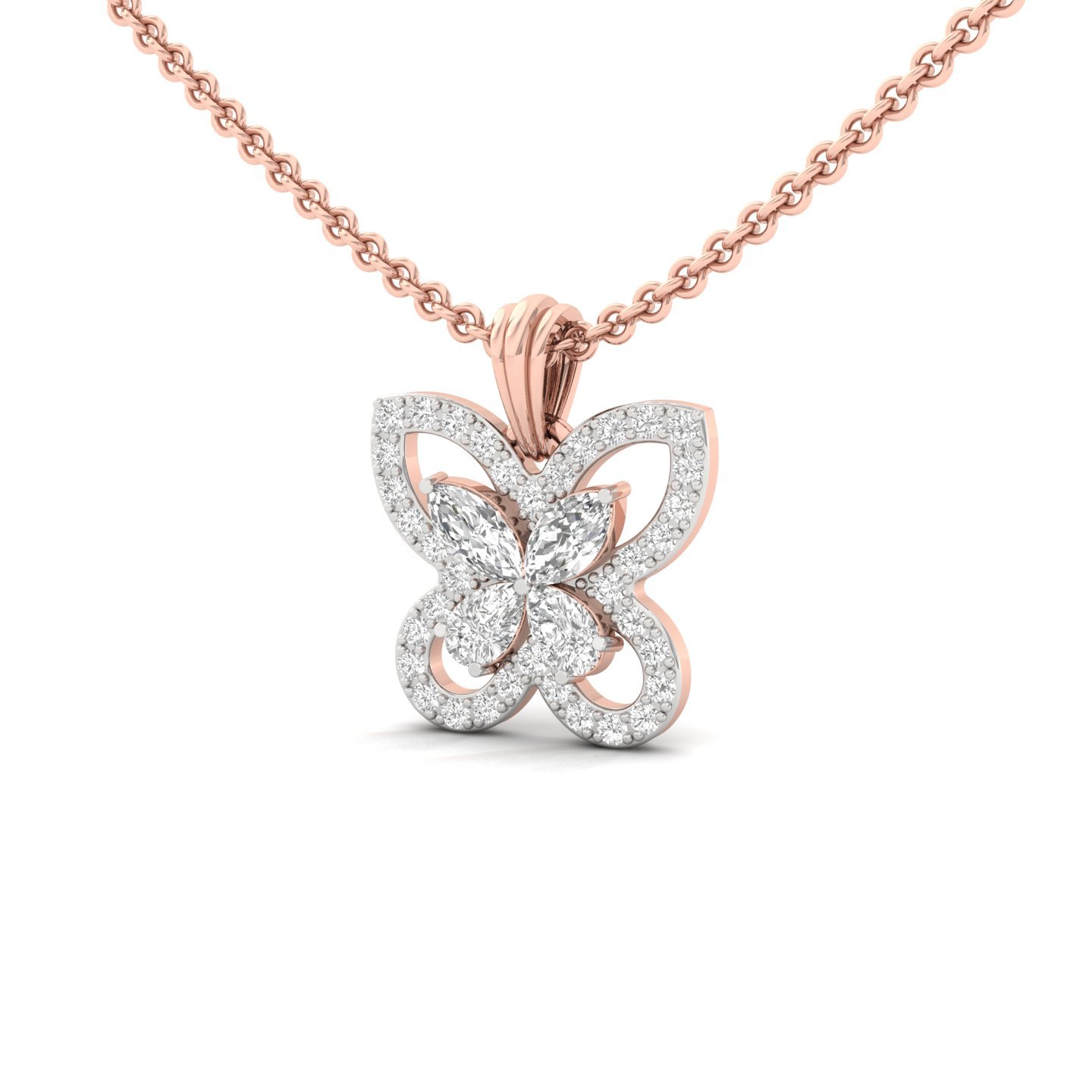Marquise & Pear Diamond Butterfly Pendant | Lab Grown CVD Diamond Nature-Inspired Charm (Without Chain) | 925 Silver | 10K | 14K | 18K - View 2