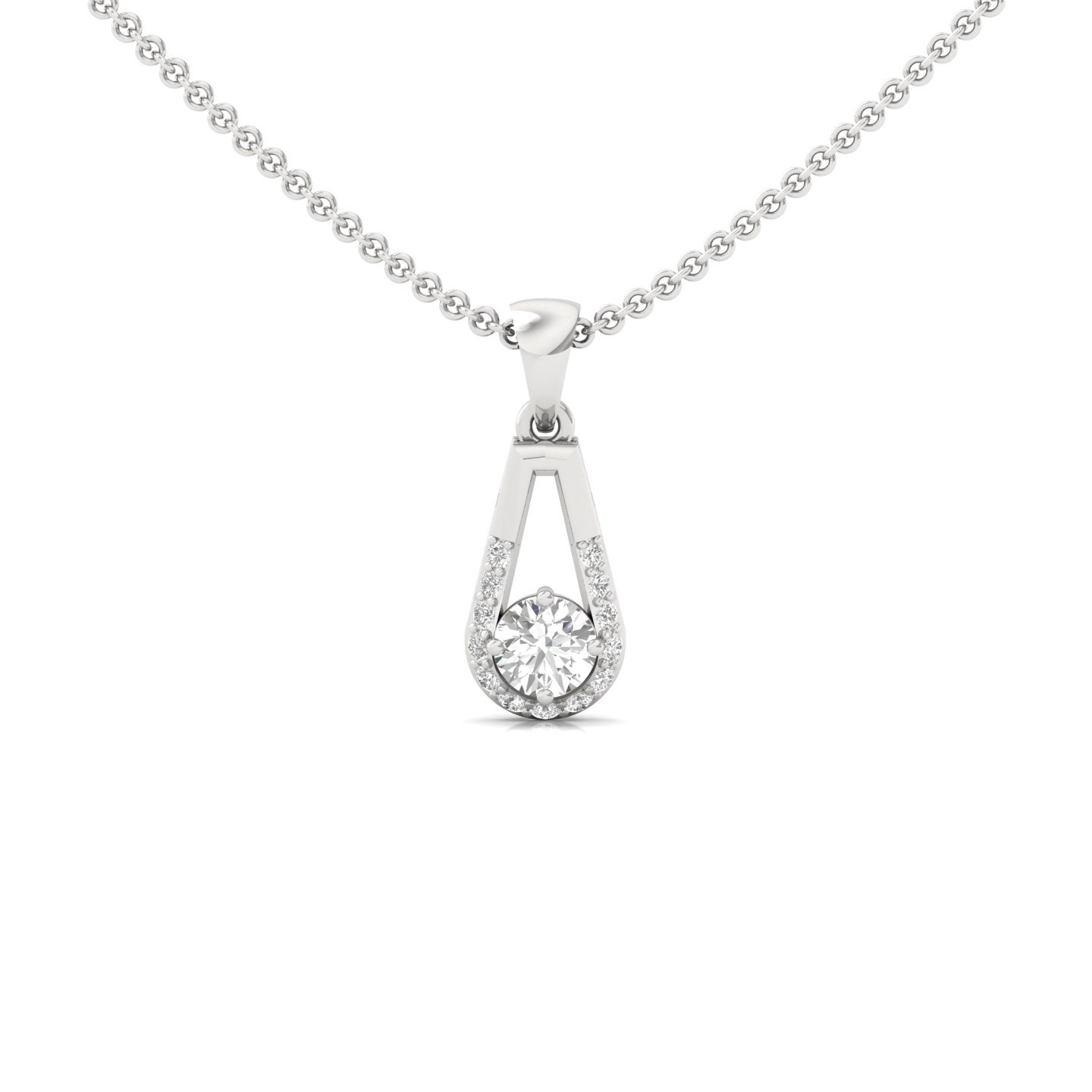 Round Diamond Teardrop Pendant | Lab Grown CVD Diamond Halo Drop Pendant (Without Chain) | 925 Silver | 10K | 14K | 18K - Main View