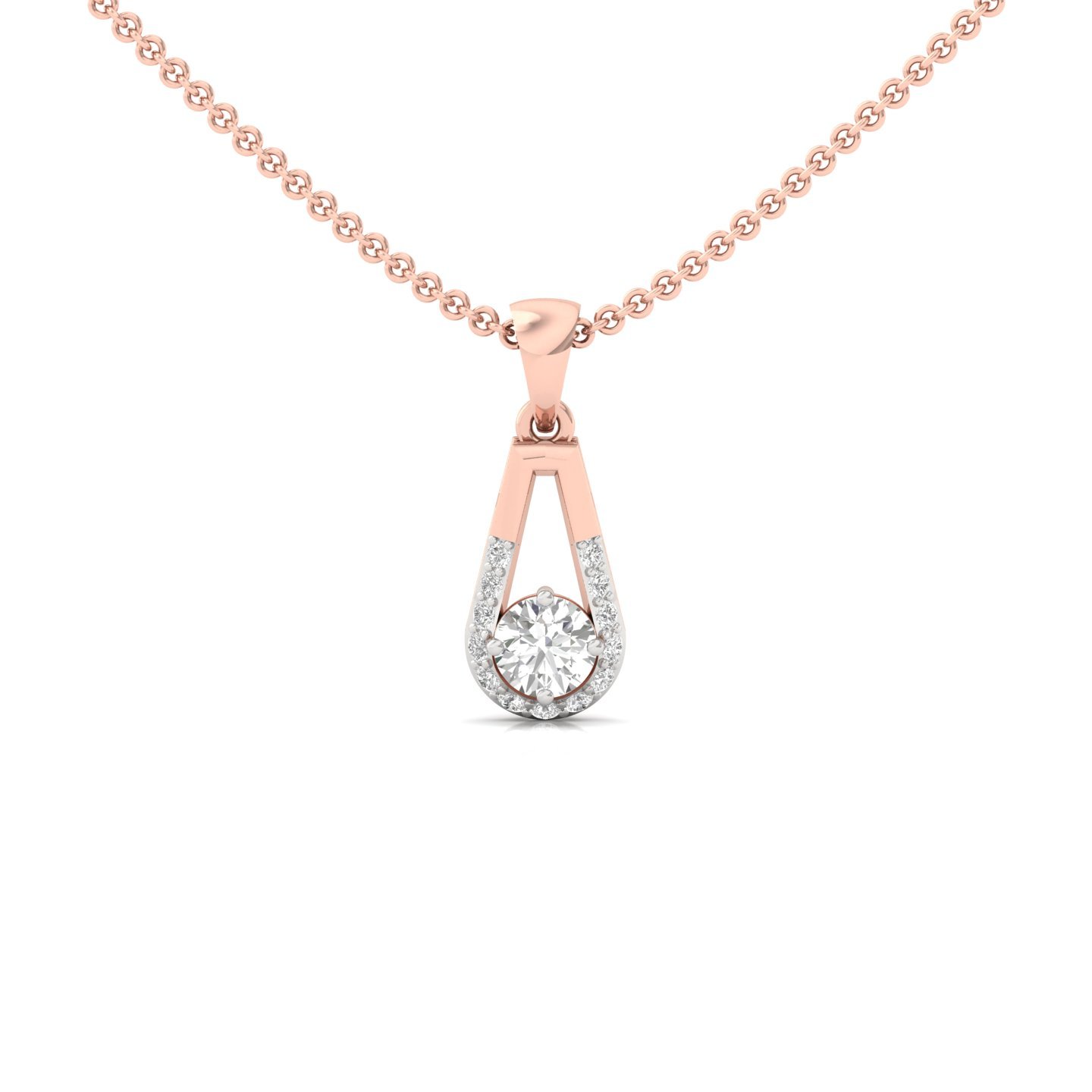 Round Diamond Teardrop Pendant | Lab Grown CVD Diamond Halo Drop Pendant (Without Chain) | 925 Silver | 10K | 14K | 18K - Rose Gold Main View