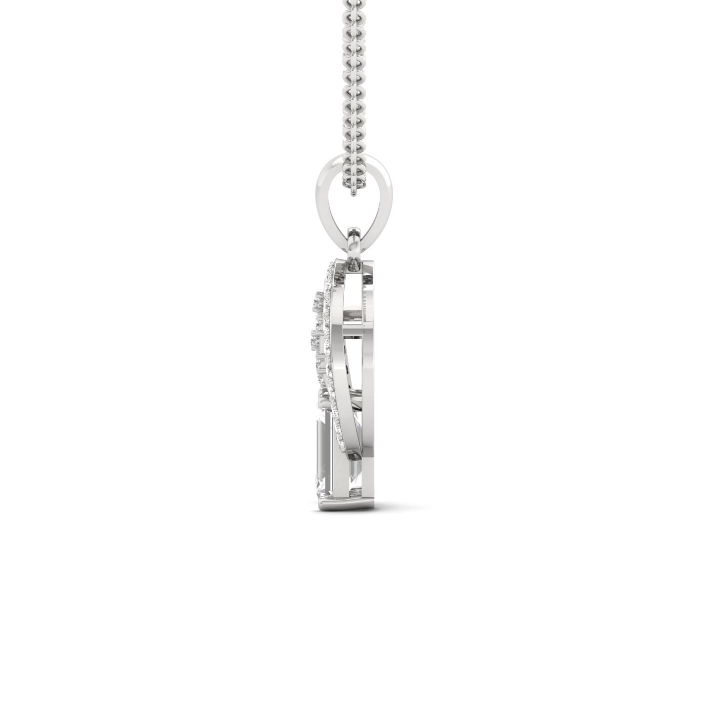 Emerald Cut Diamond Circle Pendant | Lab Grown CVD Diamond Halo Drop Necklace (Without Chain) | 925 Silver | 10K | 14K | 18K - View 3