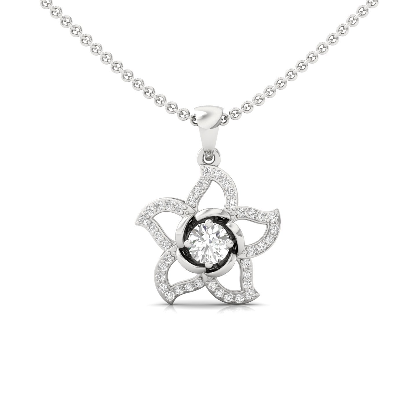 Floral Diamond Pendant | Lab Grown CVD Diamond Lotus Design Necklace (Without Chain) | 925 Silver | 10K | 14K | 18K - Main View