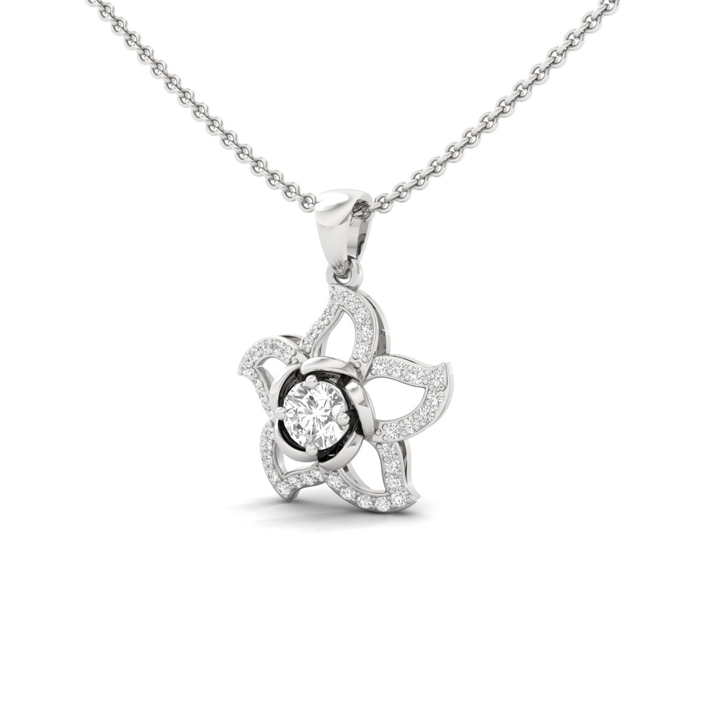 Floral Diamond Pendant | Lab Grown CVD Diamond Lotus Design Necklace (Without Chain) | 925 Silver | 10K | 14K | 18K - View 2