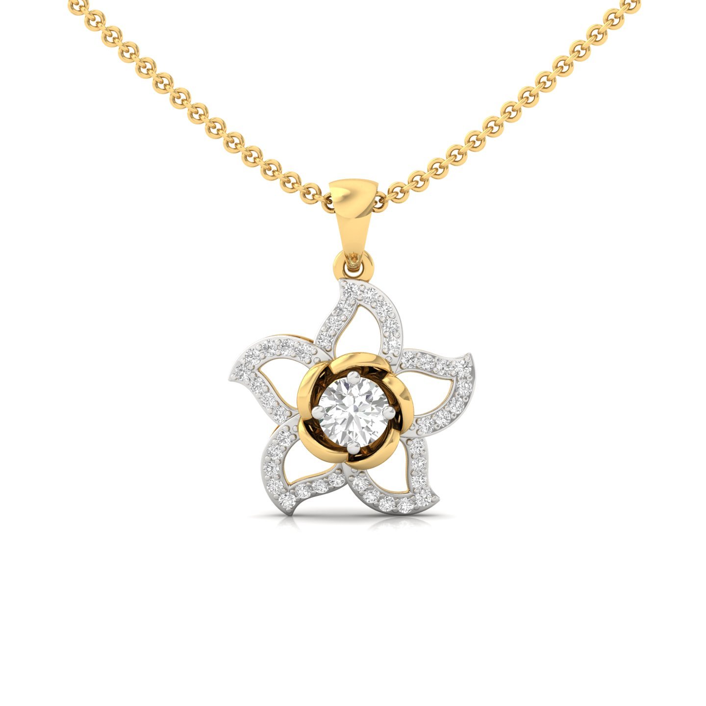 Floral Diamond Pendant | Lab Grown CVD Diamond Lotus Design Necklace (Without Chain) | 925 Silver | 10K | 14K | 18K - Gold Main View