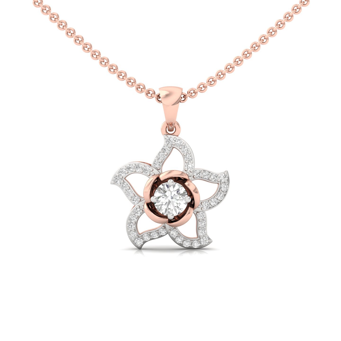 Floral Diamond Pendant | Lab Grown CVD Diamond Lotus Design Necklace (Without Chain) | 925 Silver | 10K | 14K | 18K - Rose Gold Main View