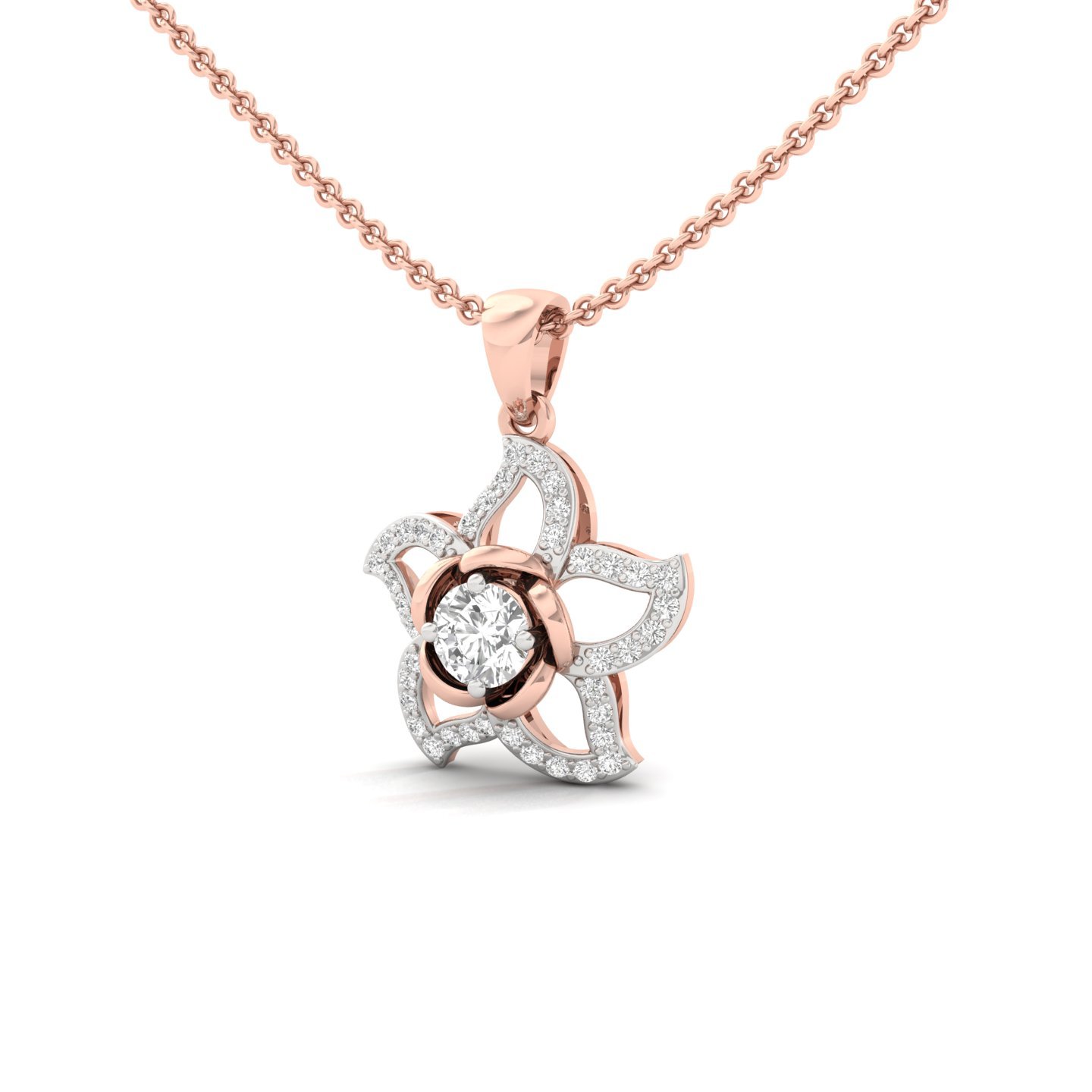 Floral Diamond Pendant | Lab Grown CVD Diamond Lotus Design Necklace (Without Chain) | 925 Silver | 10K | 14K | 18K - View 2