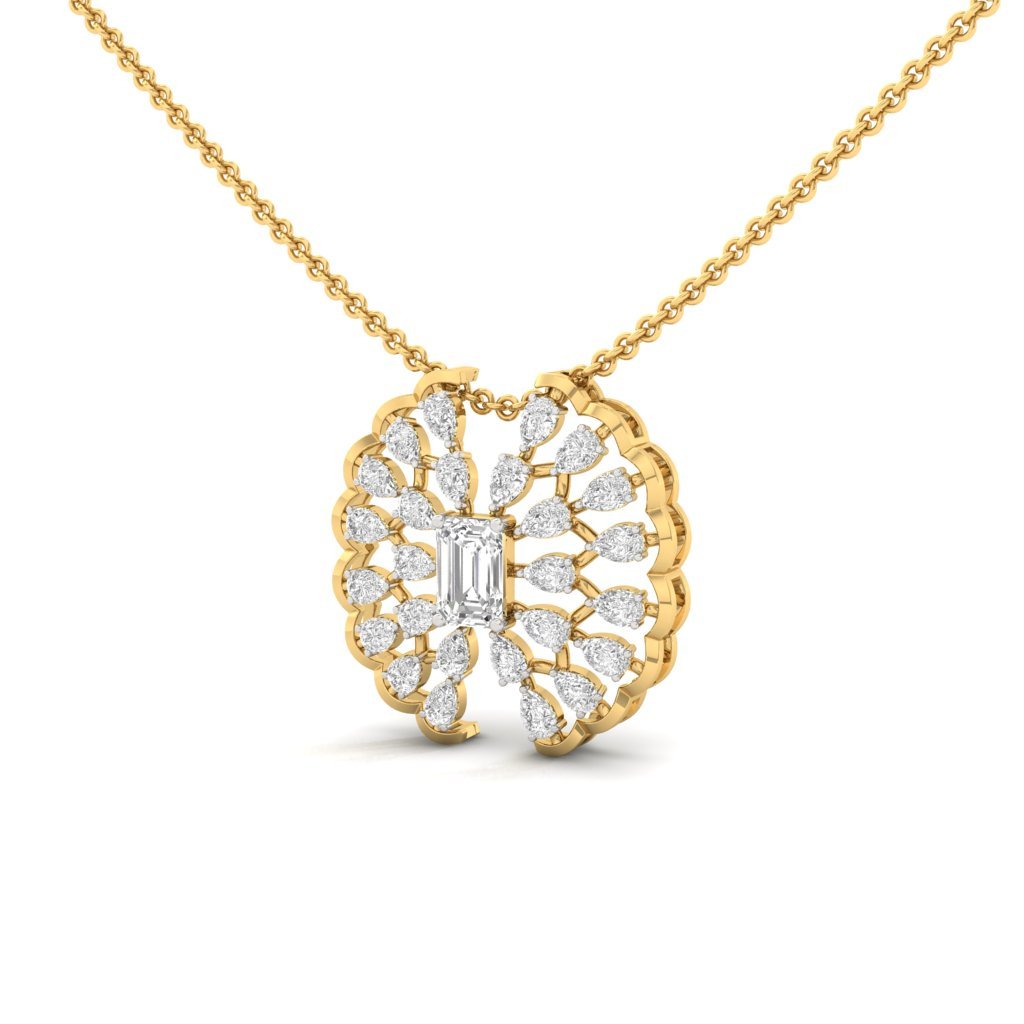 Lab Grown Diamond Designer Pendant | Emerald & Pear Cut Cluster Necklace | CVD Diamond Jewelry (Without Chain) | 925 Silver | 10K | 14K | 18K - View 2