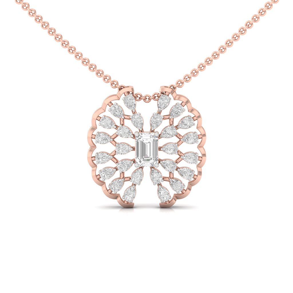 Lab Grown Diamond Designer Pendant | Emerald & Pear Cut Cluster Necklace | CVD Diamond Jewelry (Without Chain) | 925 Silver | 10K | 14K | 18K - Rose Gold Main View