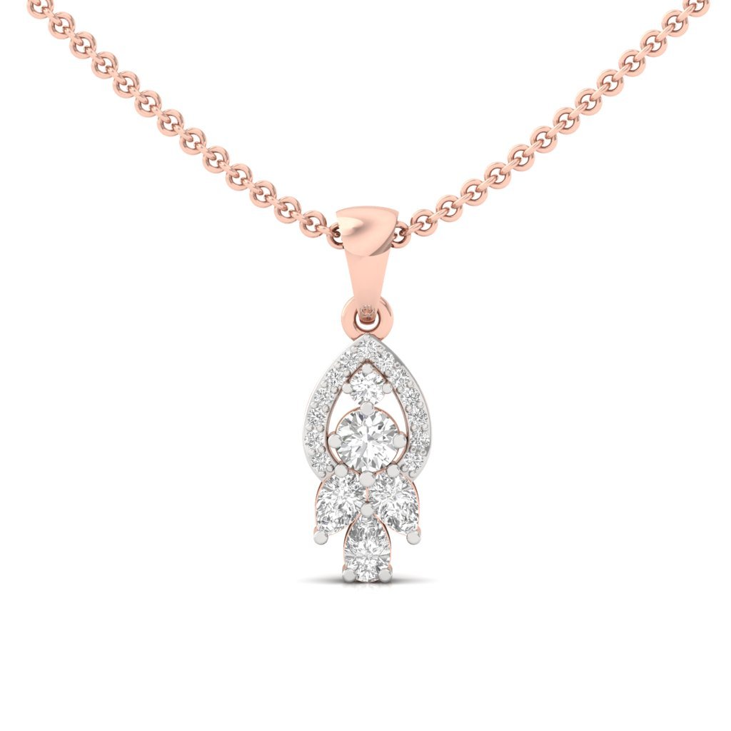 CT Lab Grown Diamond Teardrop Pendant | Round & Pear Cut Cluster Necklace | CVD Diamond Jewelry (Without Chain)| 925 Silver | 10K | 14K | 18K - Rose Gold Main View