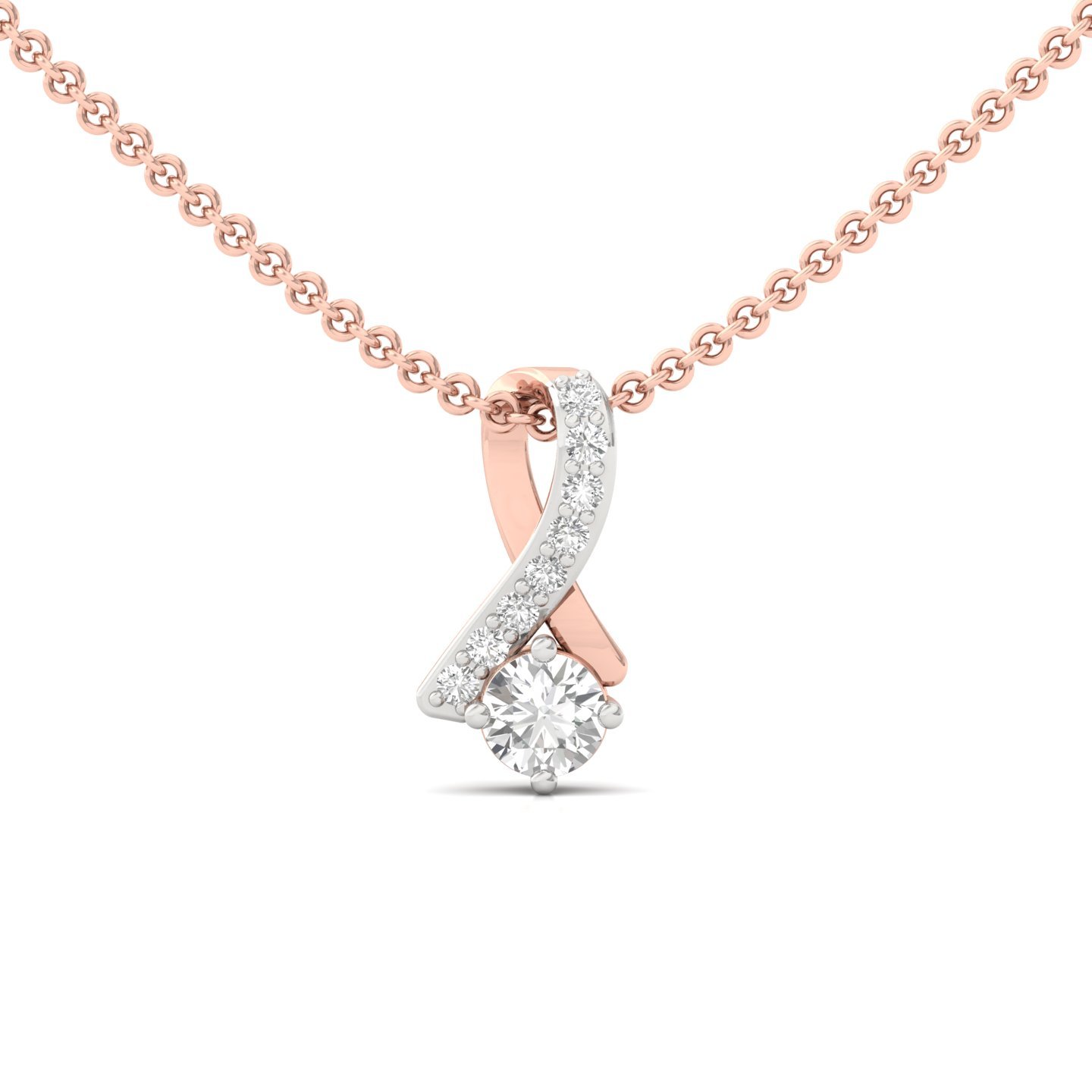 Round Cut Diamond Pendant | Elegant Lab Grown CVD Diamond Solitaire Necklace | 925 Silver | 10K | 14K | 18K (Without Chain) - Rose Gold Main View
