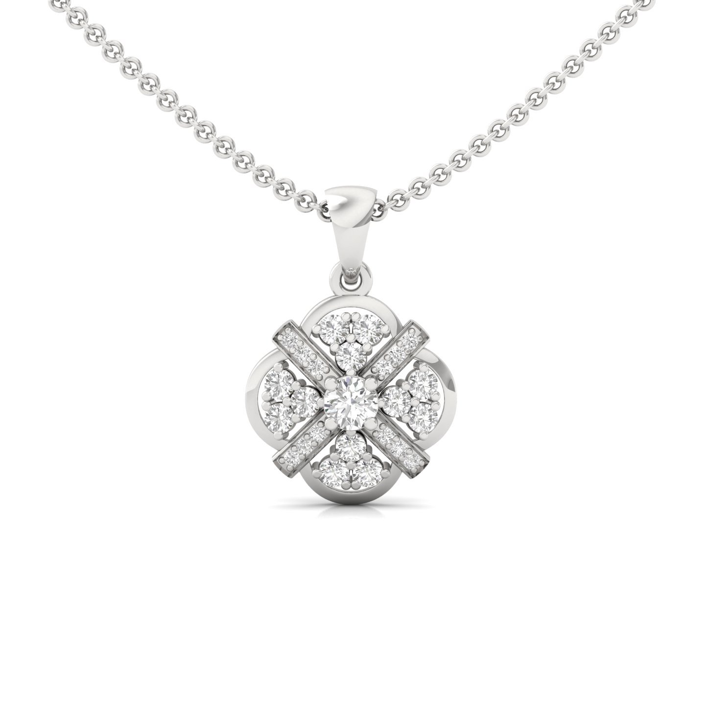 Round Cut Diamond Pendant | Intricate Lab Grown CVD Diamond Cluster Necklace | 925 Silver | 10K | 14K | 18K (Without Chain) - Main View