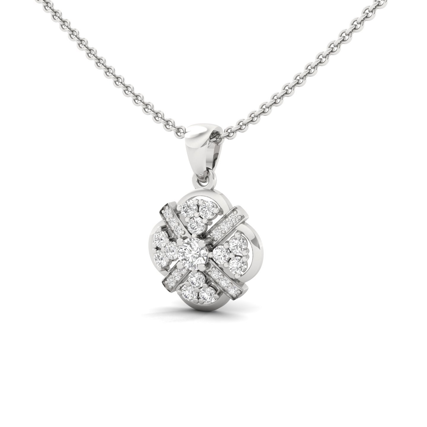 Round Cut Diamond Pendant | Intricate Lab Grown CVD Diamond Cluster Necklace | 925 Silver | 10K | 14K | 18K (Without Chain) - View 2