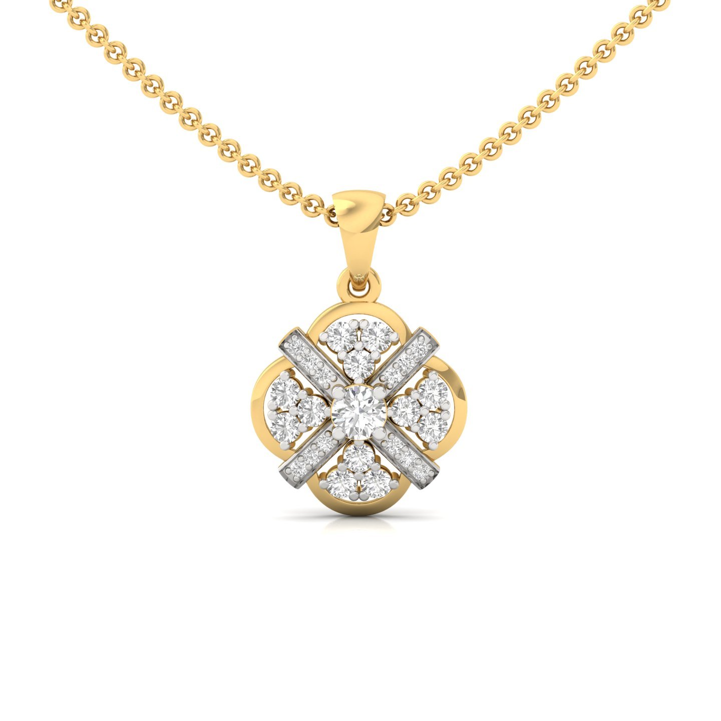Round Cut Diamond Pendant | Intricate Lab Grown CVD Diamond Cluster Necklace | 925 Silver | 10K | 14K | 18K (Without Chain) - Gold Main View