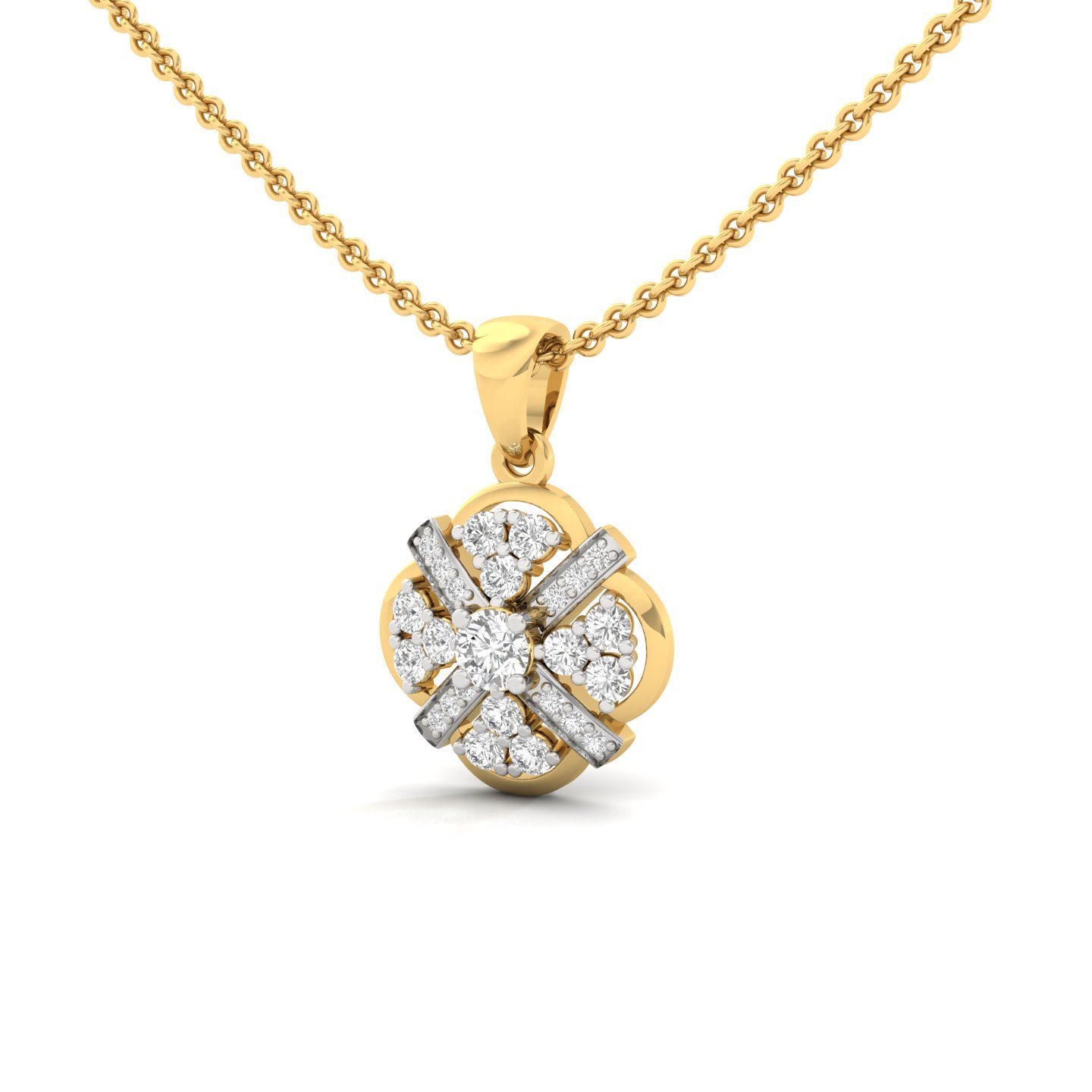 Round Cut Diamond Pendant | Intricate Lab Grown CVD Diamond Cluster Necklace | 925 Silver | 10K | 14K | 18K (Without Chain) - View 2