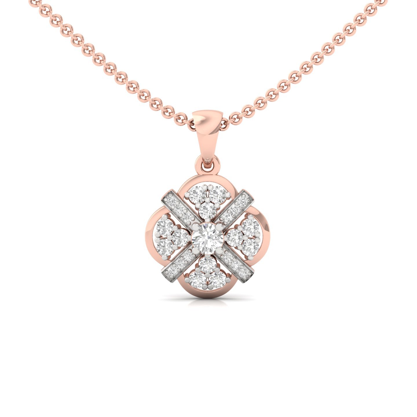 Round Cut Diamond Pendant | Intricate Lab Grown CVD Diamond Cluster Necklace | 925 Silver | 10K | 14K | 18K (Without Chain) - Rose Gold Main View