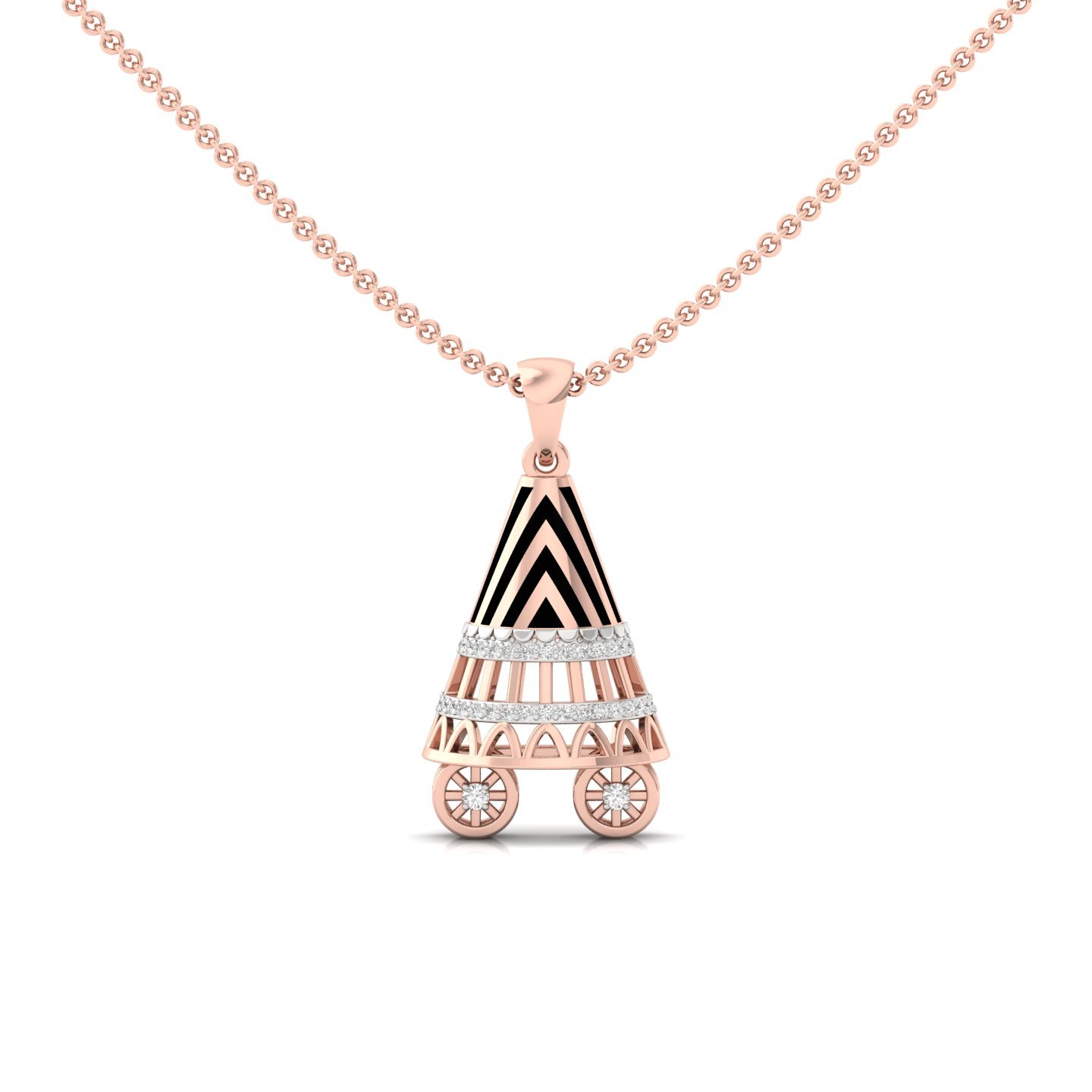 Round Cut Diamond Pendant | Modern Lab Grown CVD Diamond Geometric Designer Necklace | 925 Silver | 10K | 14K | 18K (Without Chain) - Rose Gold Main View