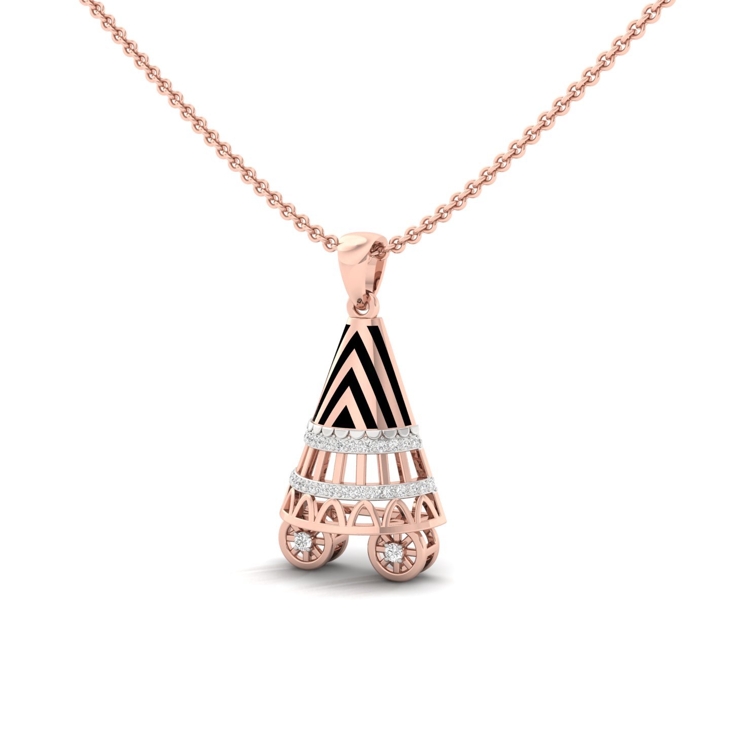 Round Cut Diamond Pendant | Modern Lab Grown CVD Diamond Geometric Designer Necklace | 925 Silver | 10K | 14K | 18K (Without Chain) - View 2