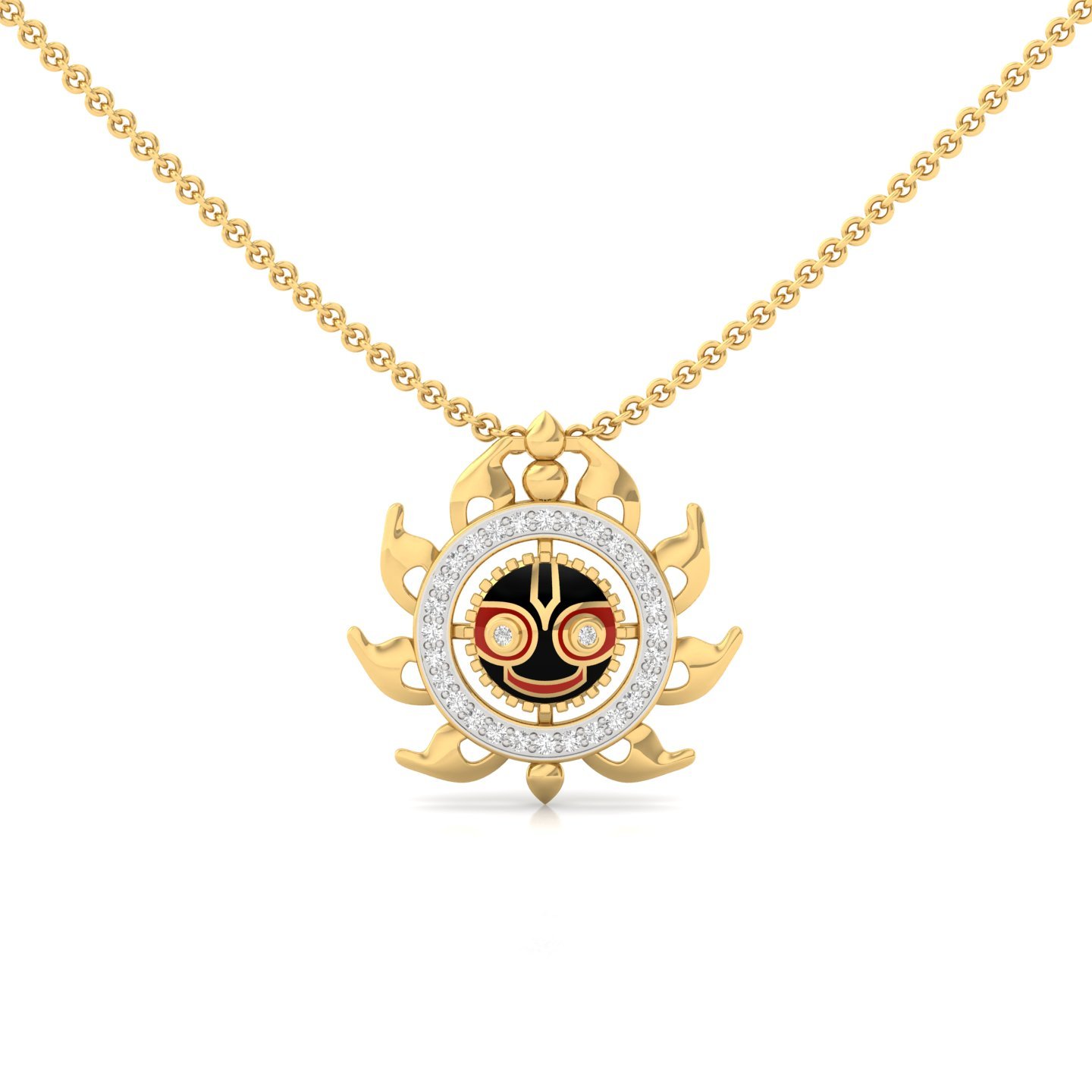 Round Cut Diamond Pendant | Designer Lab Grown CVD Diamond Spiritual Sunburst Necklace | 925 Silver | 10K | 14K | 18K (Without Chain) - Gold Main View