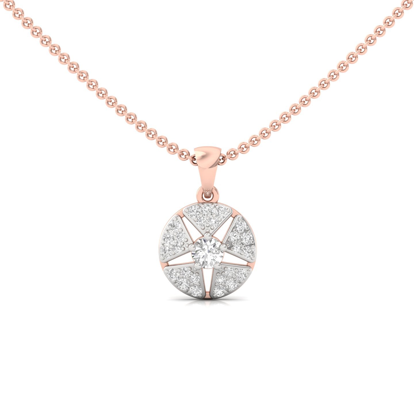 Round Cut Diamond Starburst Pendant | Lab Grown CVD Diamond Designer Necklace (Without Chain) | 925 Silver | 10K | 14K | 18K - Rose Gold Main View