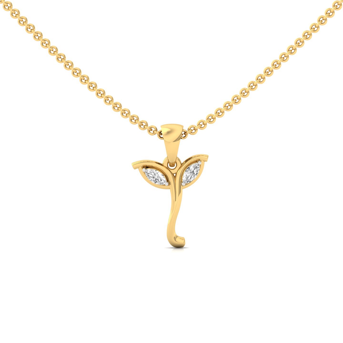 Marquise Cut Diamond Leaf Pendant | Lab Grown CVD Diamond Nature Inspired (Without Chain) | 925 Silver | 10K | 14K | 18K - Gold Main View