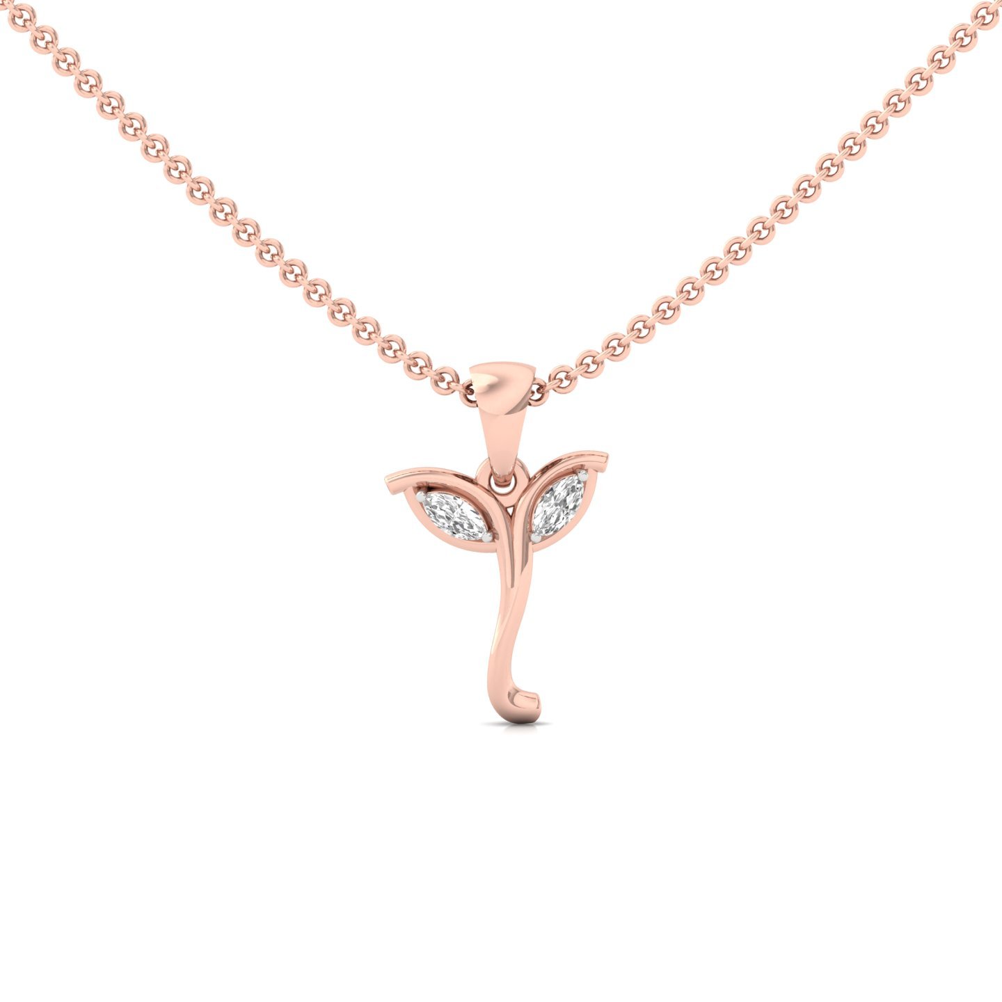 Marquise Cut Diamond Leaf Pendant | Lab Grown CVD Diamond Nature Inspired (Without Chain) | 925 Silver | 10K | 14K | 18K - Rose Gold Main View