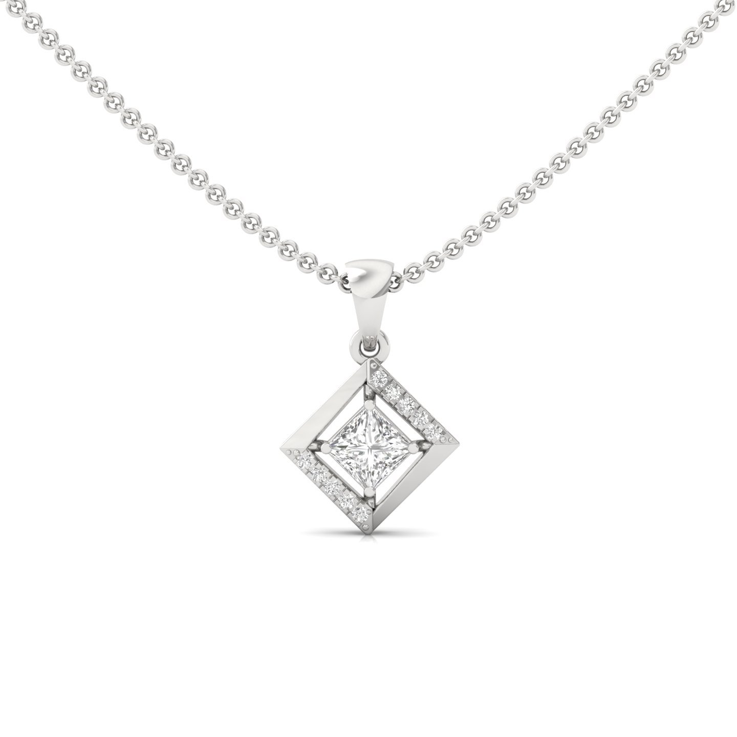 Princess Cut Diamond Geometric Pendant | Lab Grown CVD Diamond Modern Necklace (Without Chain) | 925 Silver | 10K | 14K | 18K - Main View