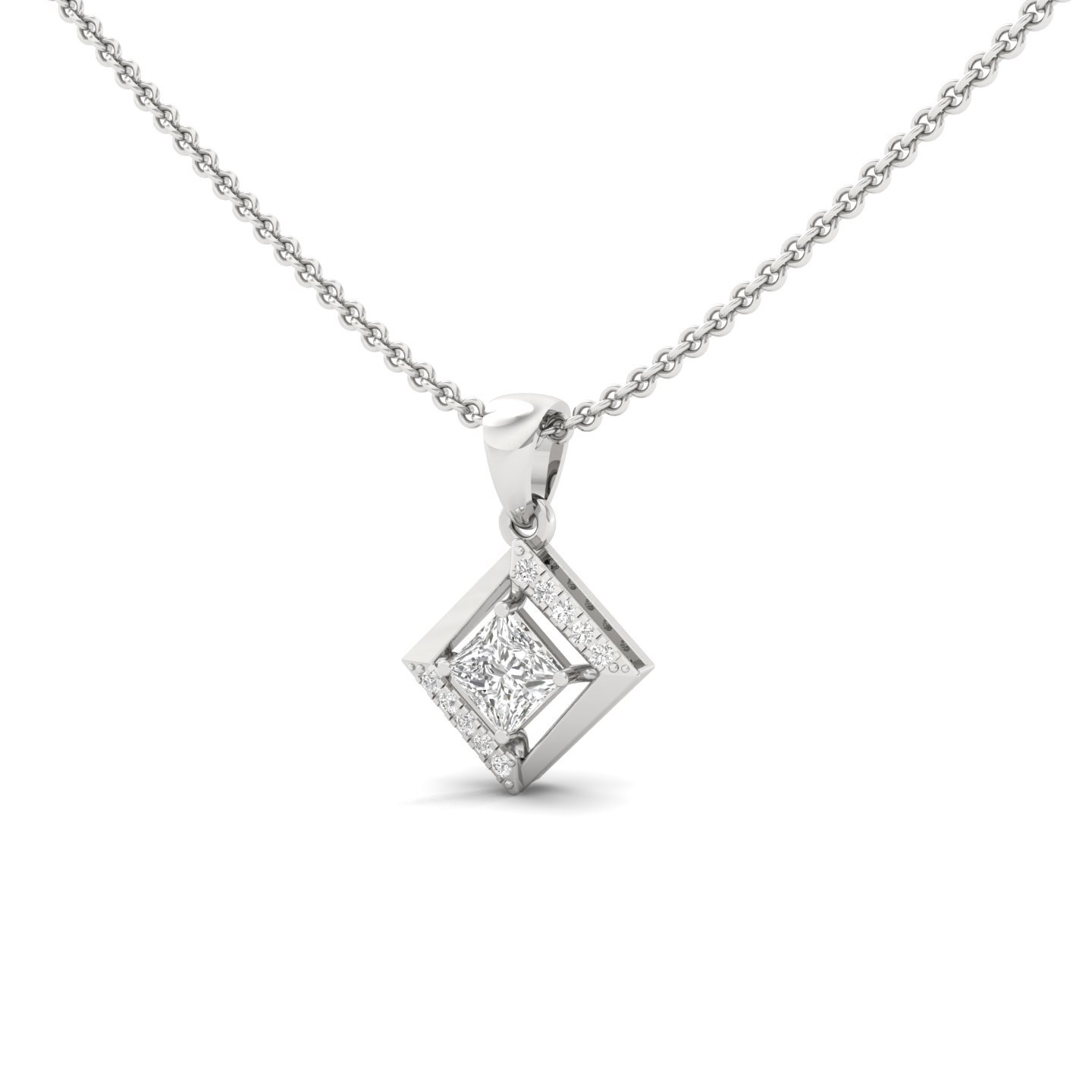 Princess Cut Diamond Geometric Pendant | Lab Grown CVD Diamond Modern Necklace (Without Chain) | 925 Silver | 10K | 14K | 18K - View 2