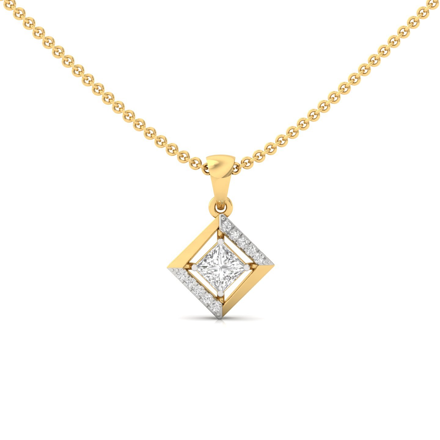 Princess Cut Diamond Geometric Pendant | Lab Grown CVD Diamond Modern Necklace (Without Chain) | 925 Silver | 10K | 14K | 18K - Gold Main View