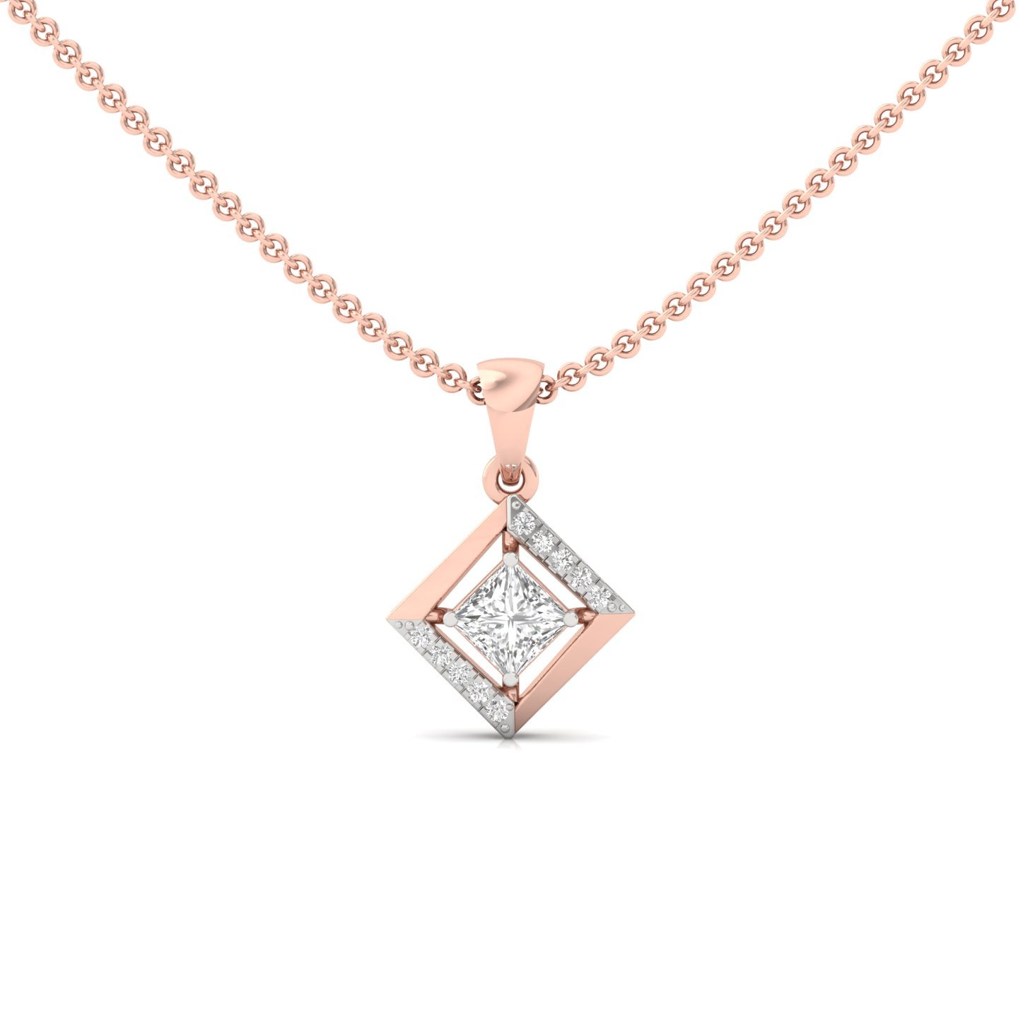Princess Cut Diamond Geometric Pendant | Lab Grown CVD Diamond Modern Necklace (Without Chain) | 925 Silver | 10K | 14K | 18K - Rose Gold Main View