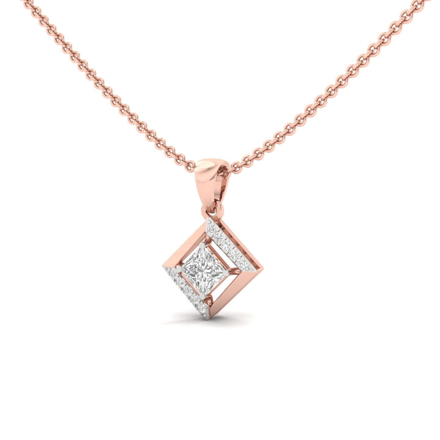 Princess Cut Diamond Geometric Pendant | Lab Grown CVD Diamond Modern Necklace (Without Chain) | 925 Silver | 10K | 14K | 18K - View 2