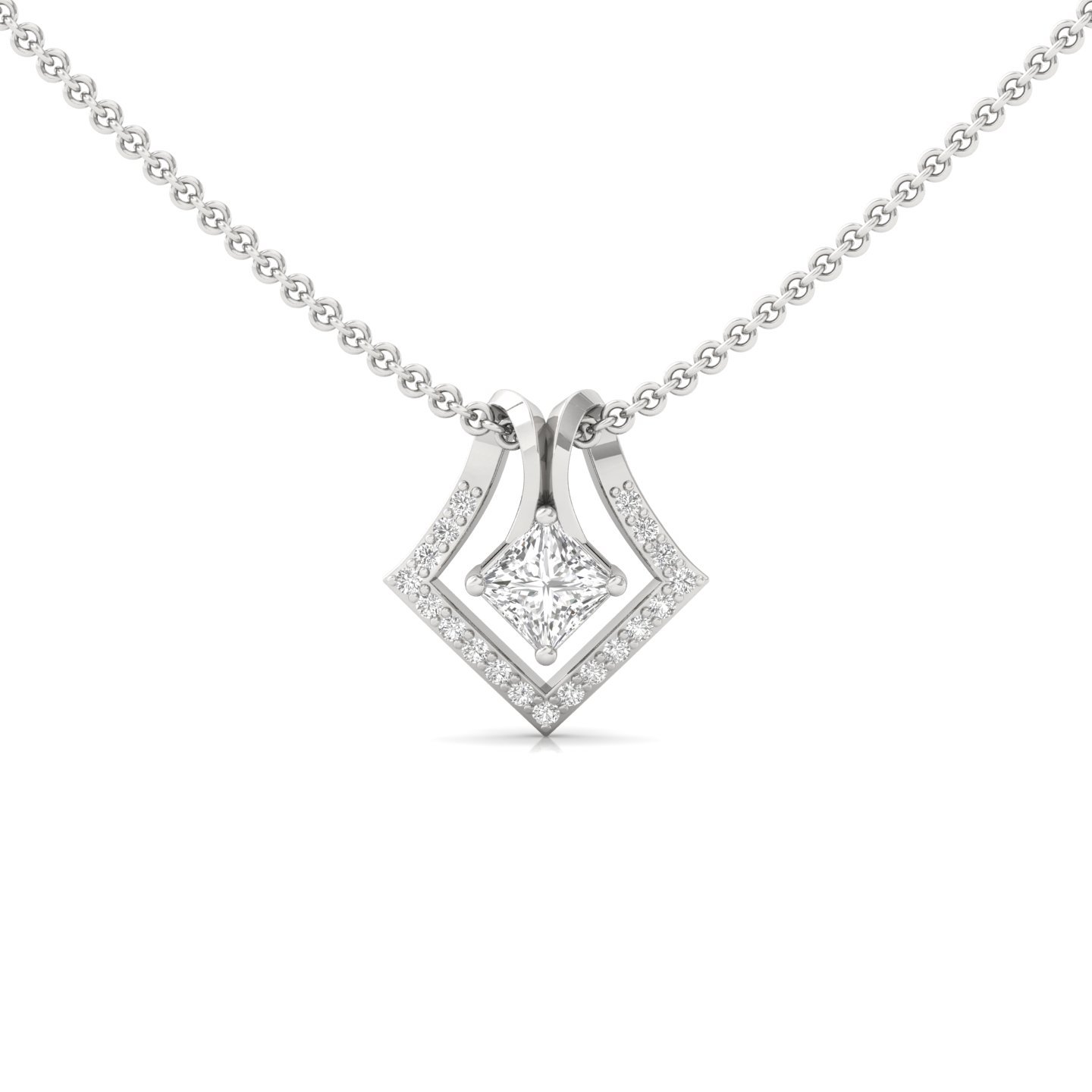 Princess Cut Diamond Pendant | Lab Grown CVD Diamond Designer Necklace (Without Chain) | 925 Silver | 10K | 14K | 18K - Main View