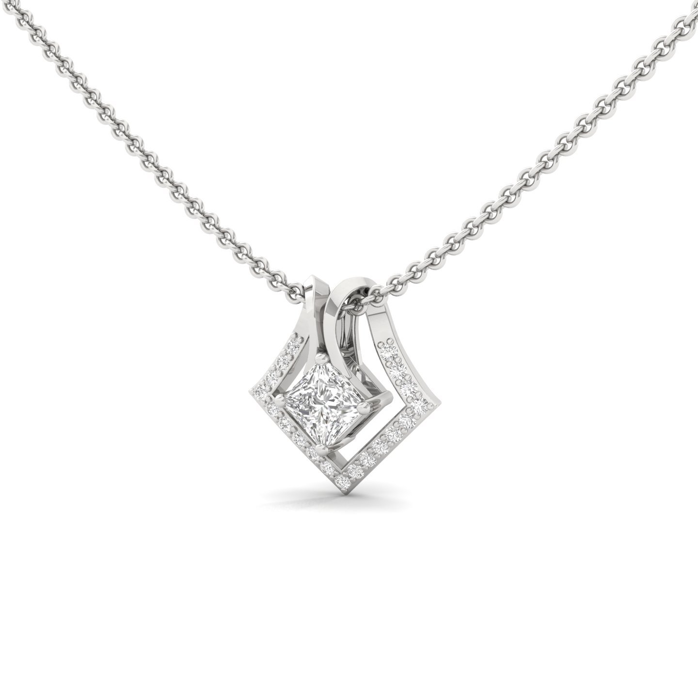 Princess Cut Diamond Pendant | Lab Grown CVD Diamond Designer Necklace (Without Chain) | 925 Silver | 10K | 14K | 18K - View 2