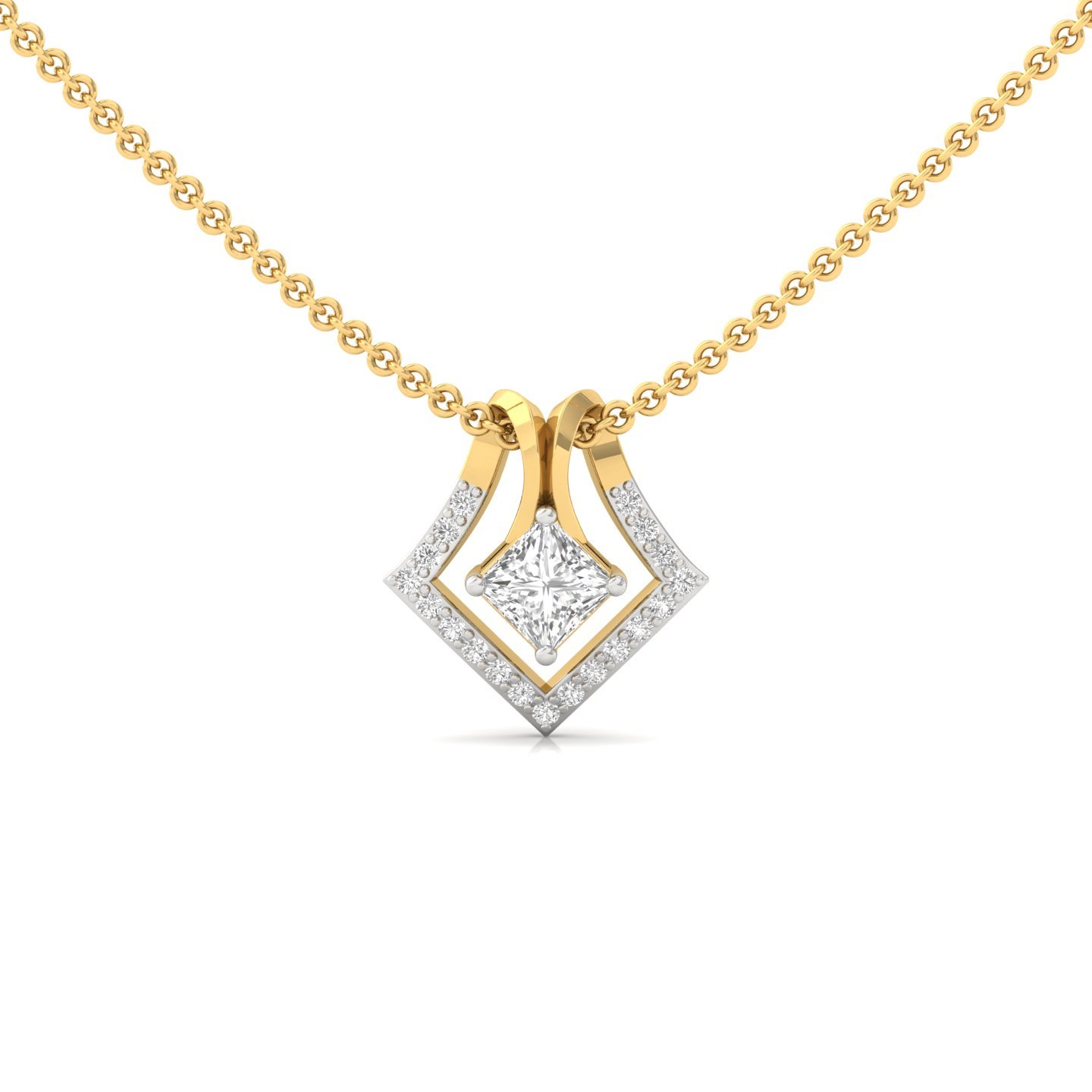 Princess Cut Diamond Pendant | Lab Grown CVD Diamond Designer Necklace (Without Chain) | 925 Silver | 10K | 14K | 18K - Gold Main View