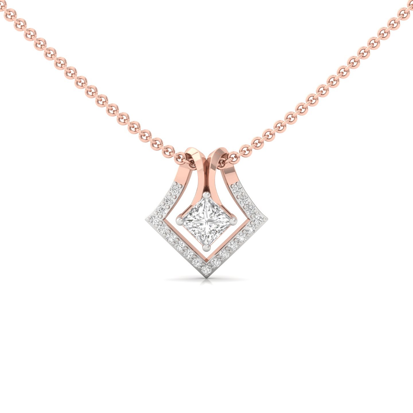 Princess Cut Diamond Pendant | Lab Grown CVD Diamond Designer Necklace (Without Chain) | 925 Silver | 10K | 14K | 18K - Rose Gold Main View