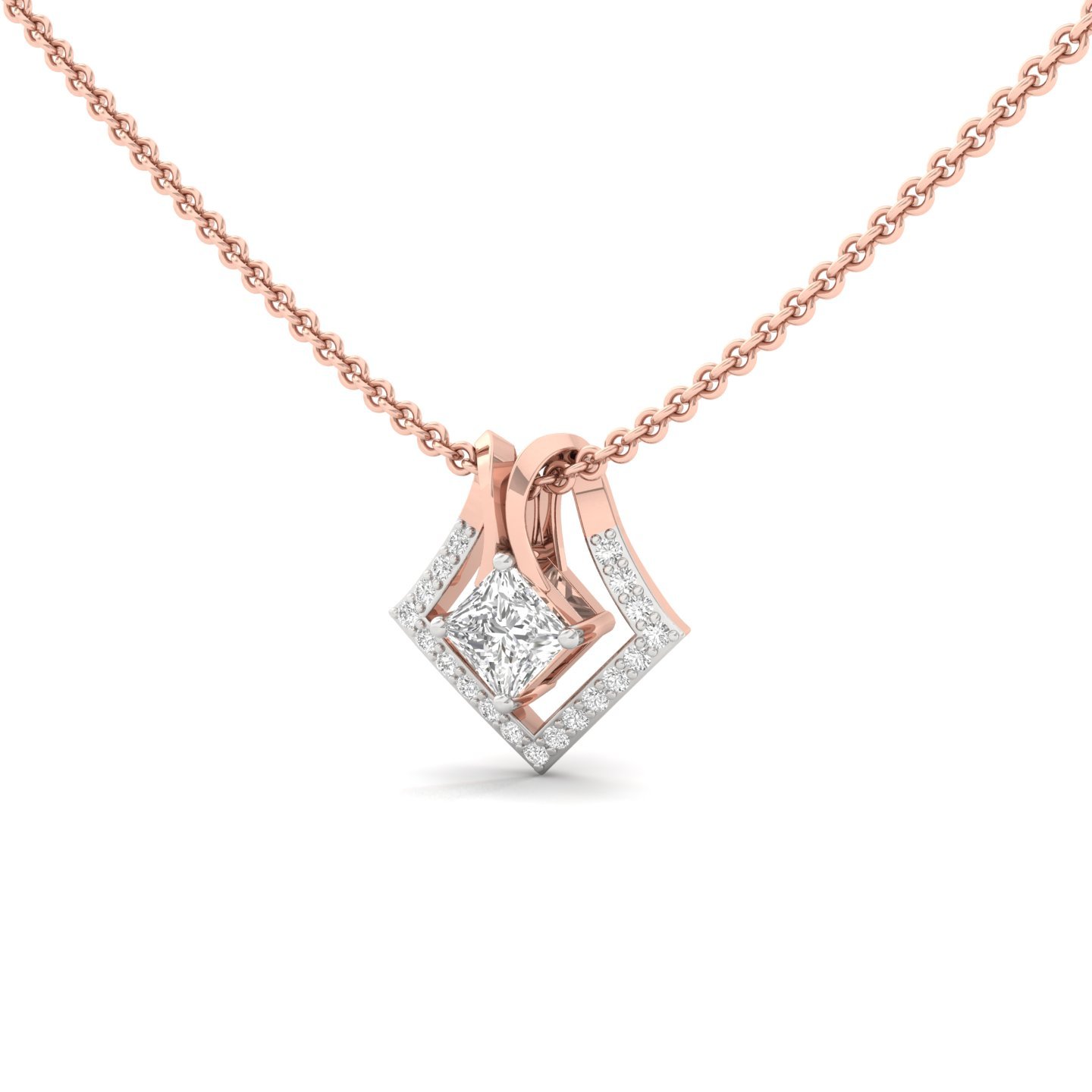 Princess Cut Diamond Pendant | Lab Grown CVD Diamond Designer Necklace (Without Chain) | 925 Silver | 10K | 14K | 18K - View 2