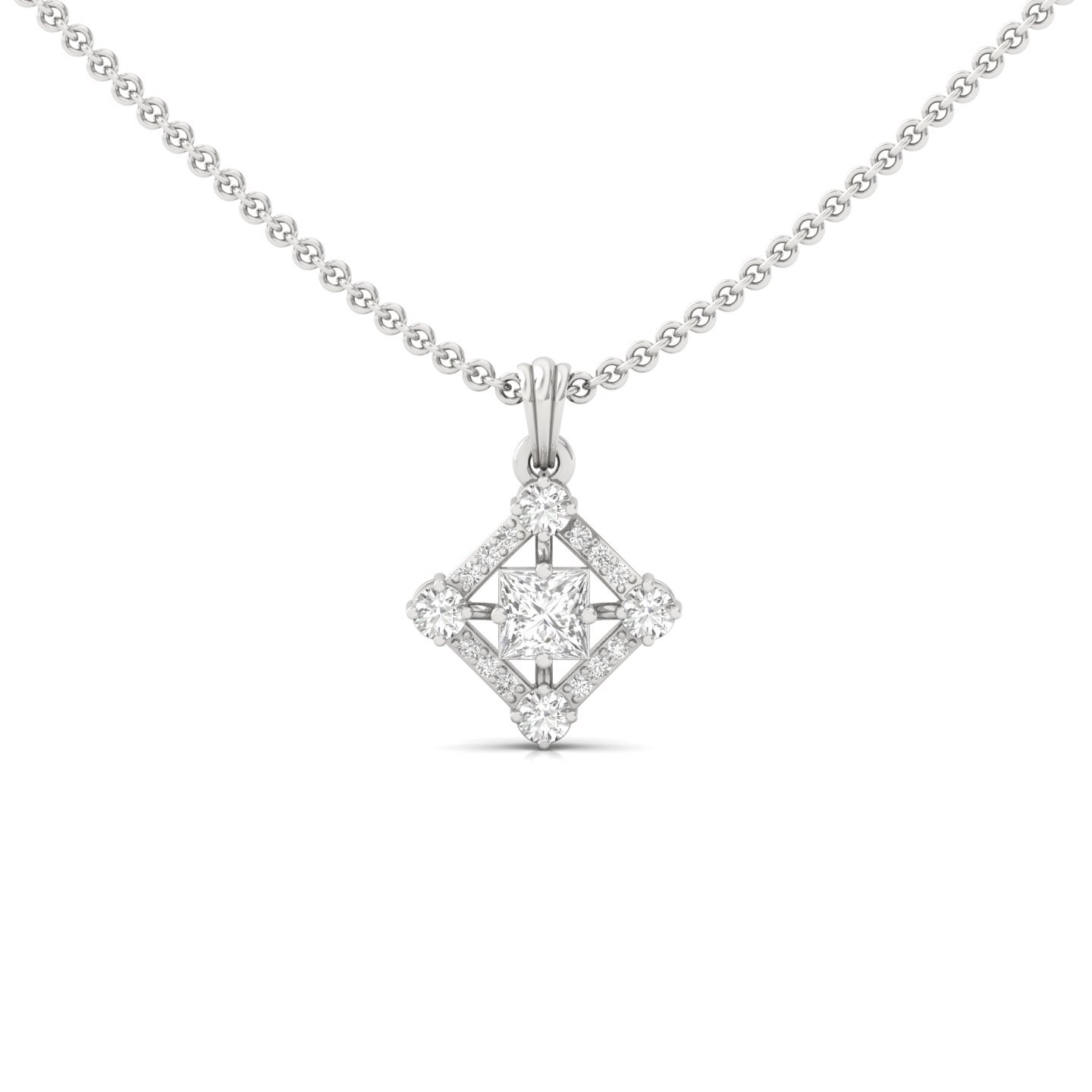 Princess Cut Diamond Pendant | Lab Grown CVD Diamond Designer (Without Chain) | 925 Silver | 10K | 14K | 18K - Main View