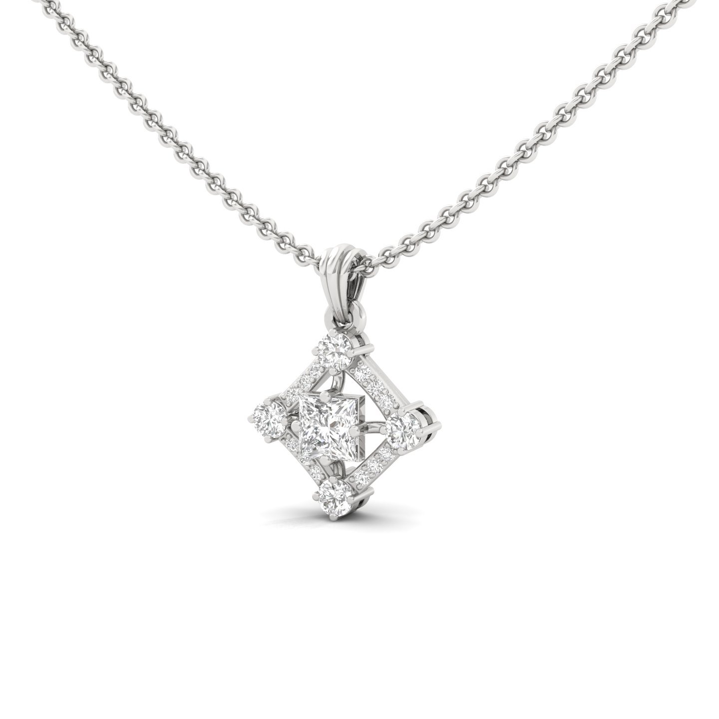Princess Cut Diamond Pendant | Lab Grown CVD Diamond Designer (Without Chain) | 925 Silver | 10K | 14K | 18K - View 2