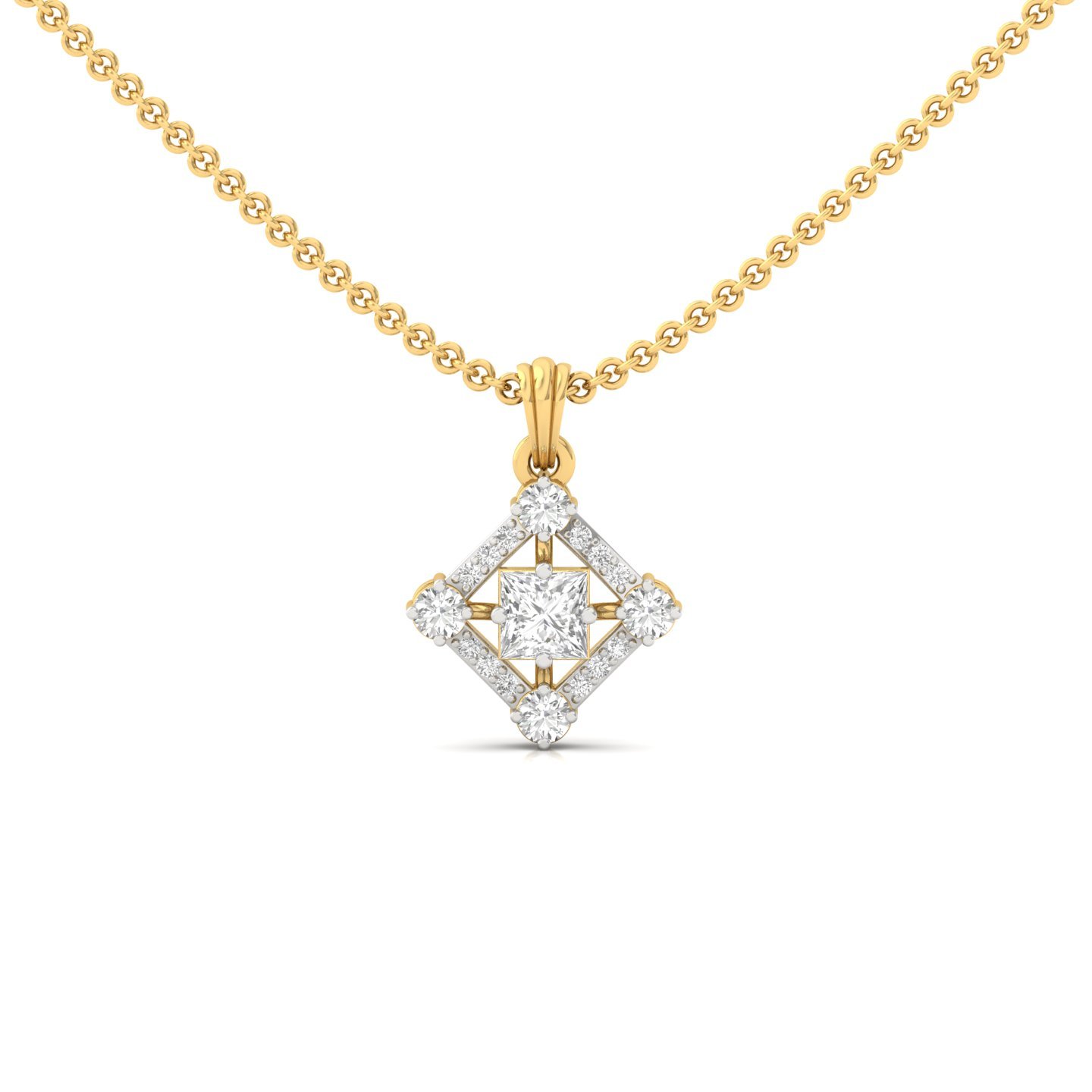 Princess Cut Diamond Pendant | Lab Grown CVD Diamond Designer (Without Chain) | 925 Silver | 10K | 14K | 18K - Gold Main View