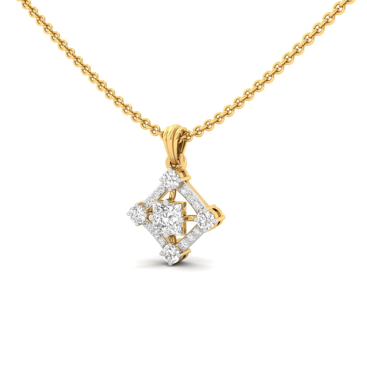 Princess Cut Diamond Pendant | Lab Grown CVD Diamond Designer (Without Chain) | 925 Silver | 10K | 14K | 18K - View 2