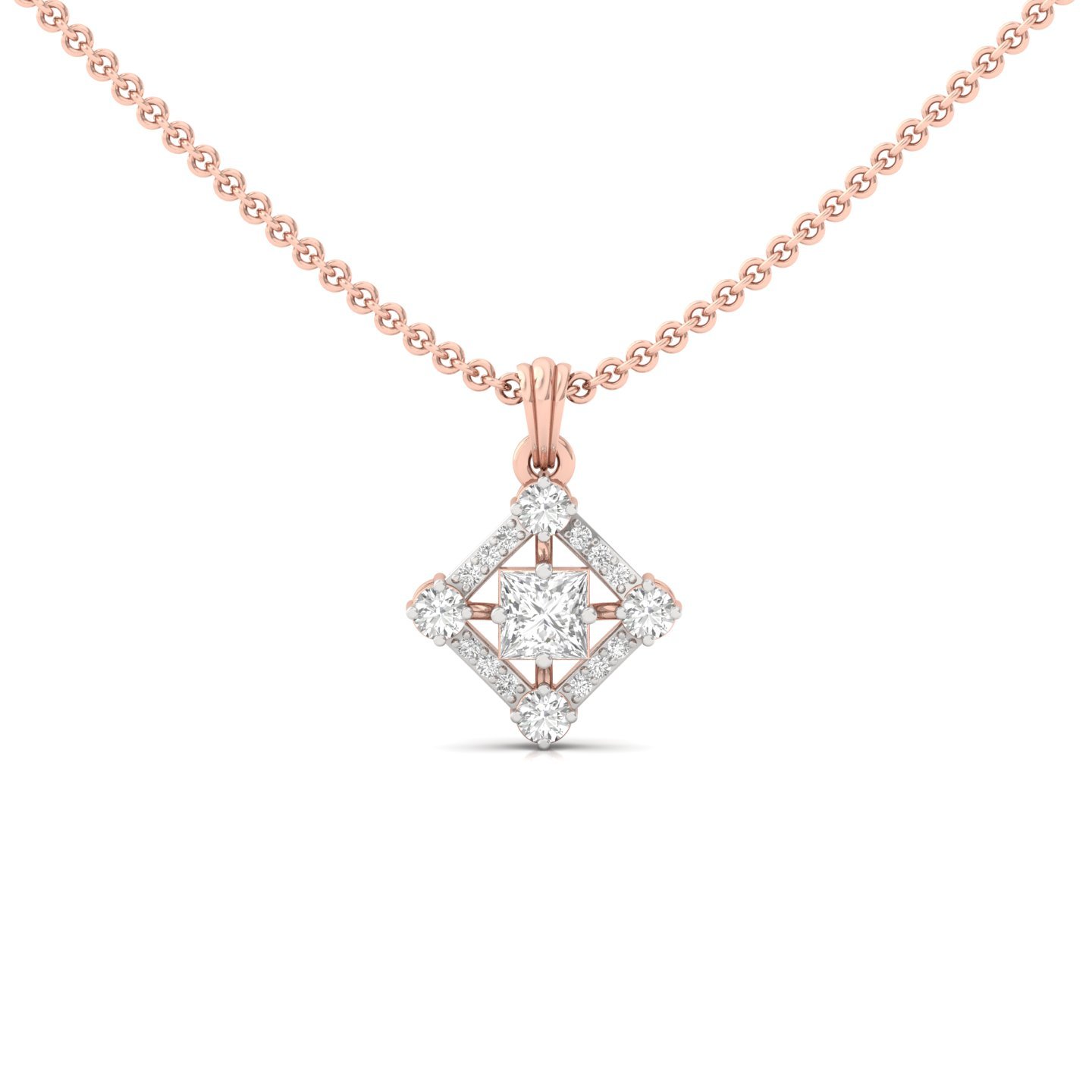 Princess Cut Diamond Pendant | Lab Grown CVD Diamond Designer (Without Chain) | 925 Silver | 10K | 14K | 18K - Rose Gold Main View