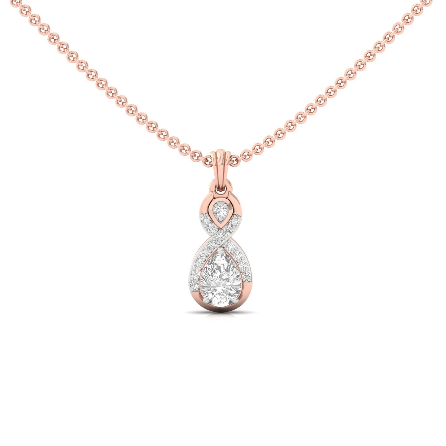 Pear Cut Diamond Pendant | Infinity Lab Grown CVD Diamond Necklace (Without Chain) | 925 Silver | 10K | 14K | 18K - Rose Gold Main View