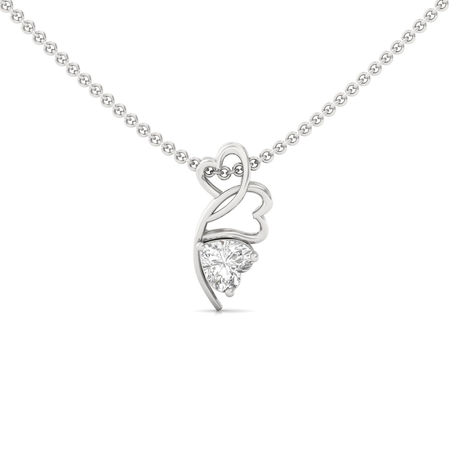 Heart Cut Diamond Pendant | Romantic Lab Grown CVD Diamond Necklace with Double Heart Design (Without Chain) | 925 Silver | 10K | 14K | 18K - Main View