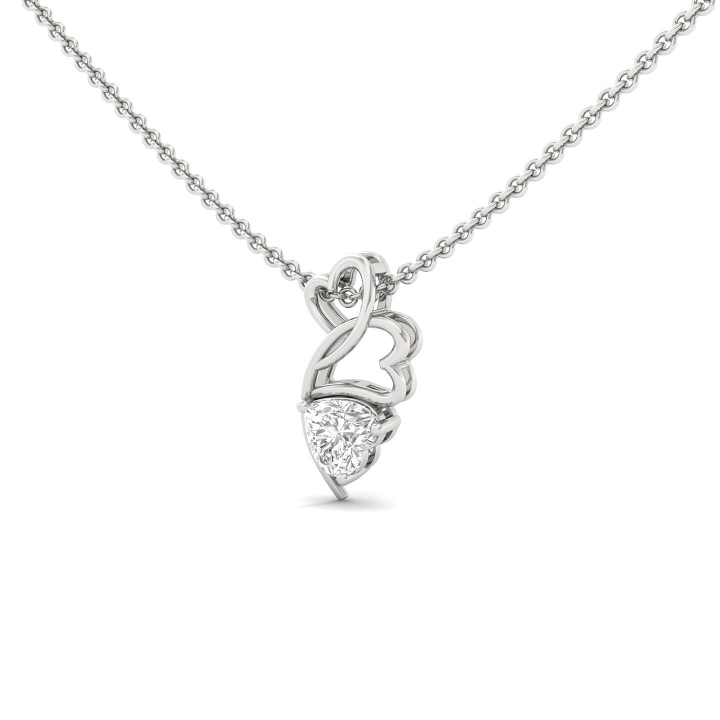 Heart Cut Diamond Pendant | Romantic Lab Grown CVD Diamond Necklace with Double Heart Design (Without Chain) | 925 Silver | 10K | 14K | 18K - View 2