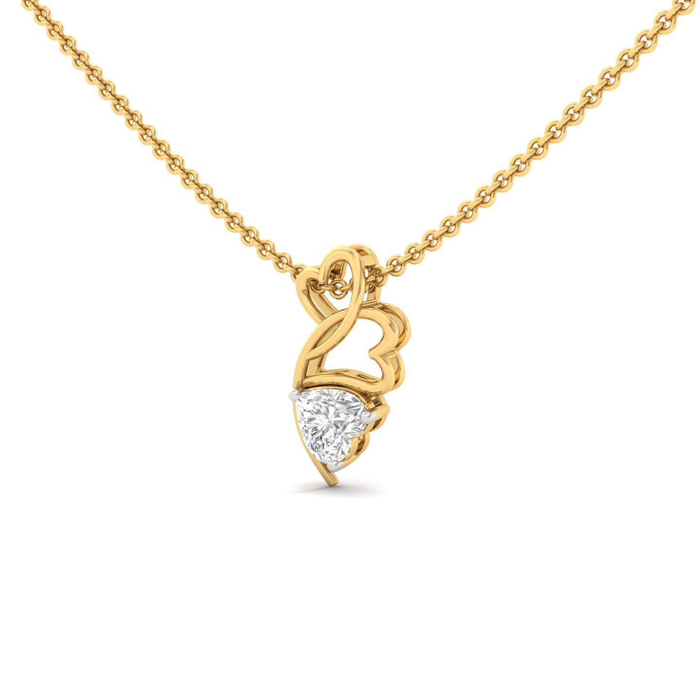 Heart Cut Diamond Pendant | Romantic Lab Grown CVD Diamond Necklace with Double Heart Design (Without Chain) | 925 Silver | 10K | 14K | 18K - View 2